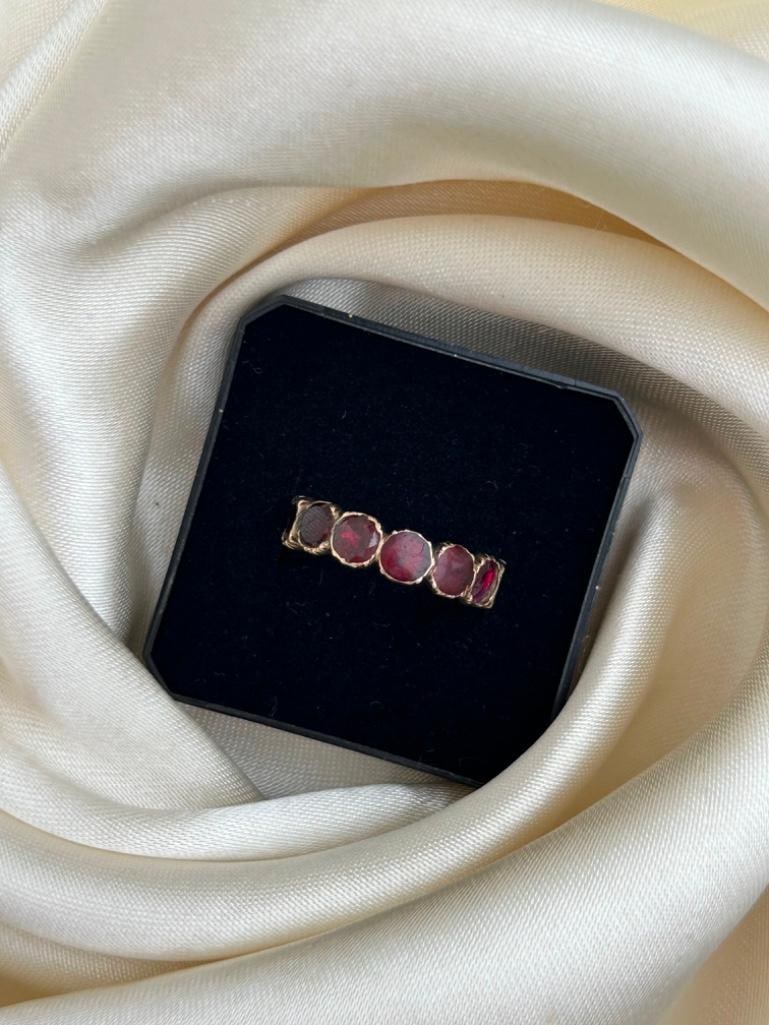Georgian Era Flat Cut Garnet Full Hoop / Eternity Band Ring in Gold - 6