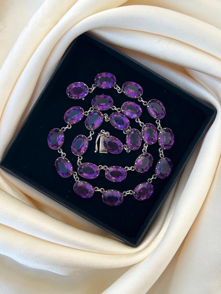 Antique Purple Paste Silver Rivière Necklace - 7