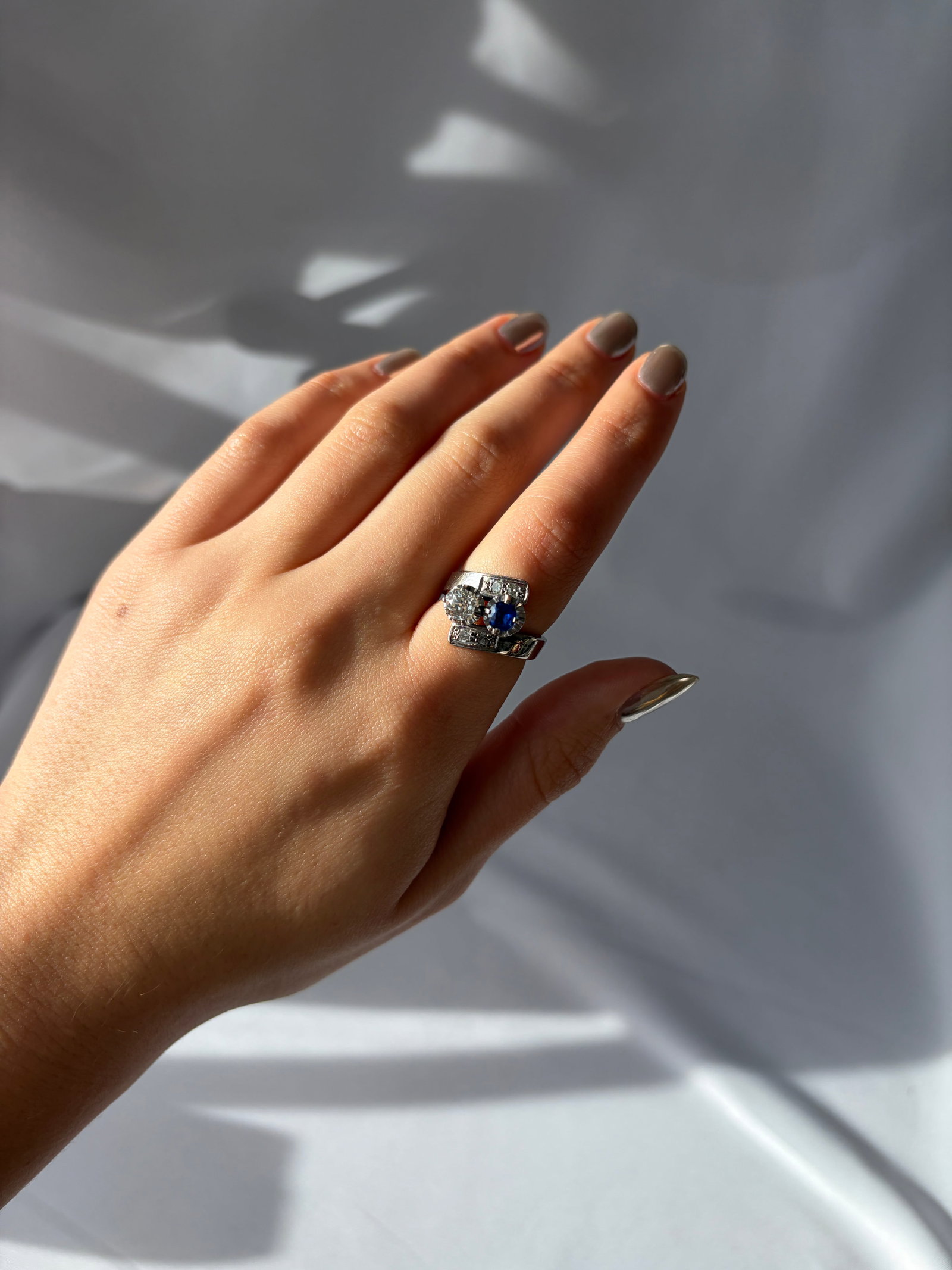 Chunky Sapphire and Diamond Moi et Toi Twist Ring in Platinum - 8