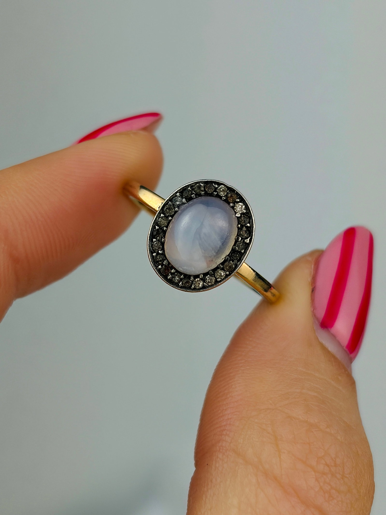 antique yellow gold moonstone and diamond ring - 5