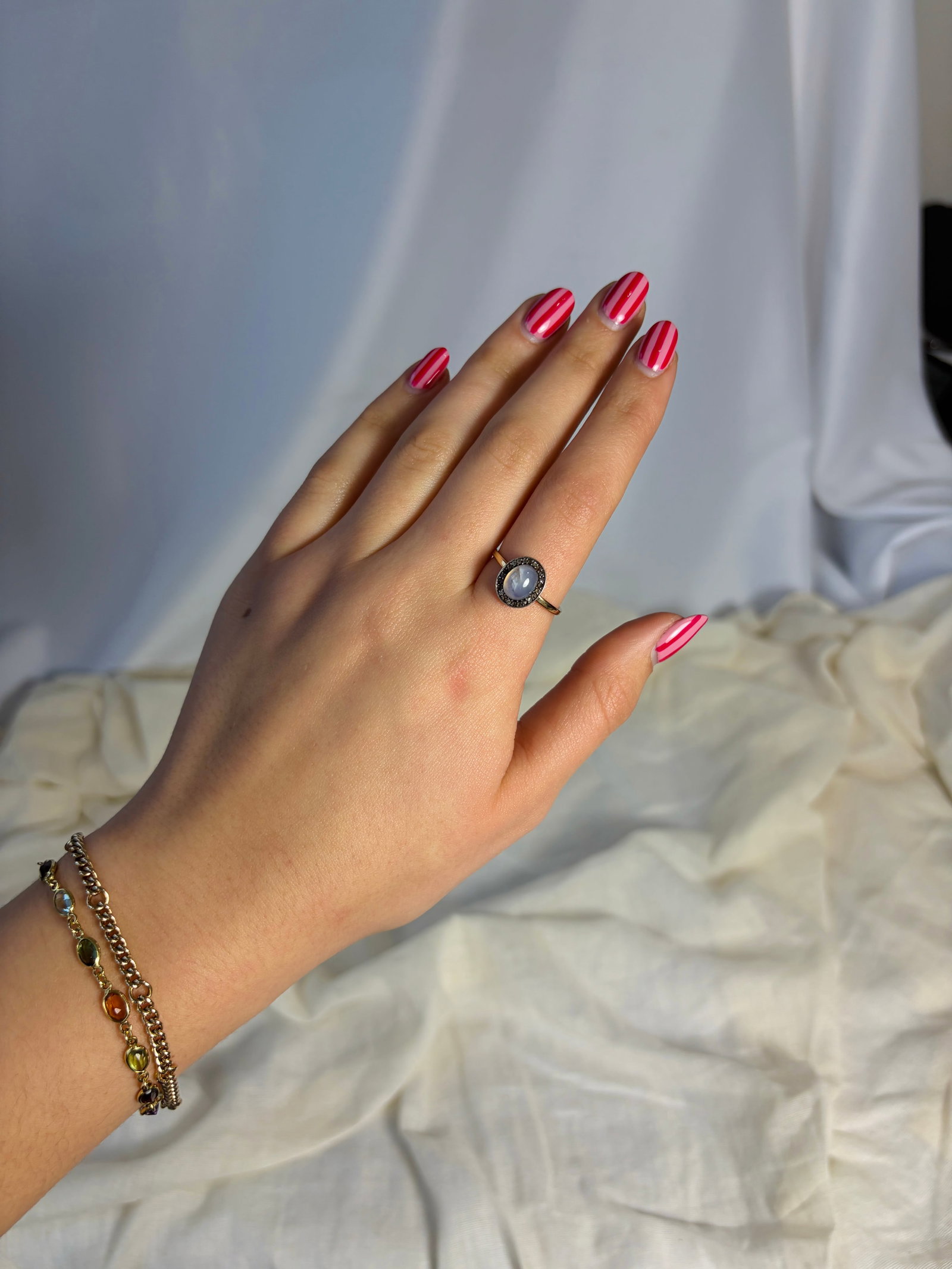 antique yellow gold moonstone and diamond ring - 8