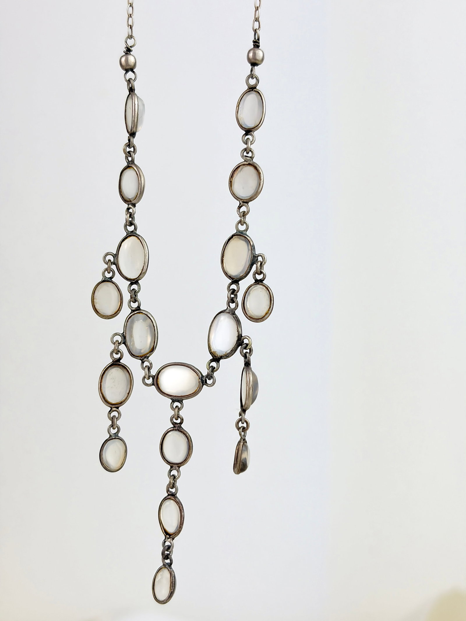 ANTIQUE SILVER MOONSTONE DROP FINGE NECKLACE - 3