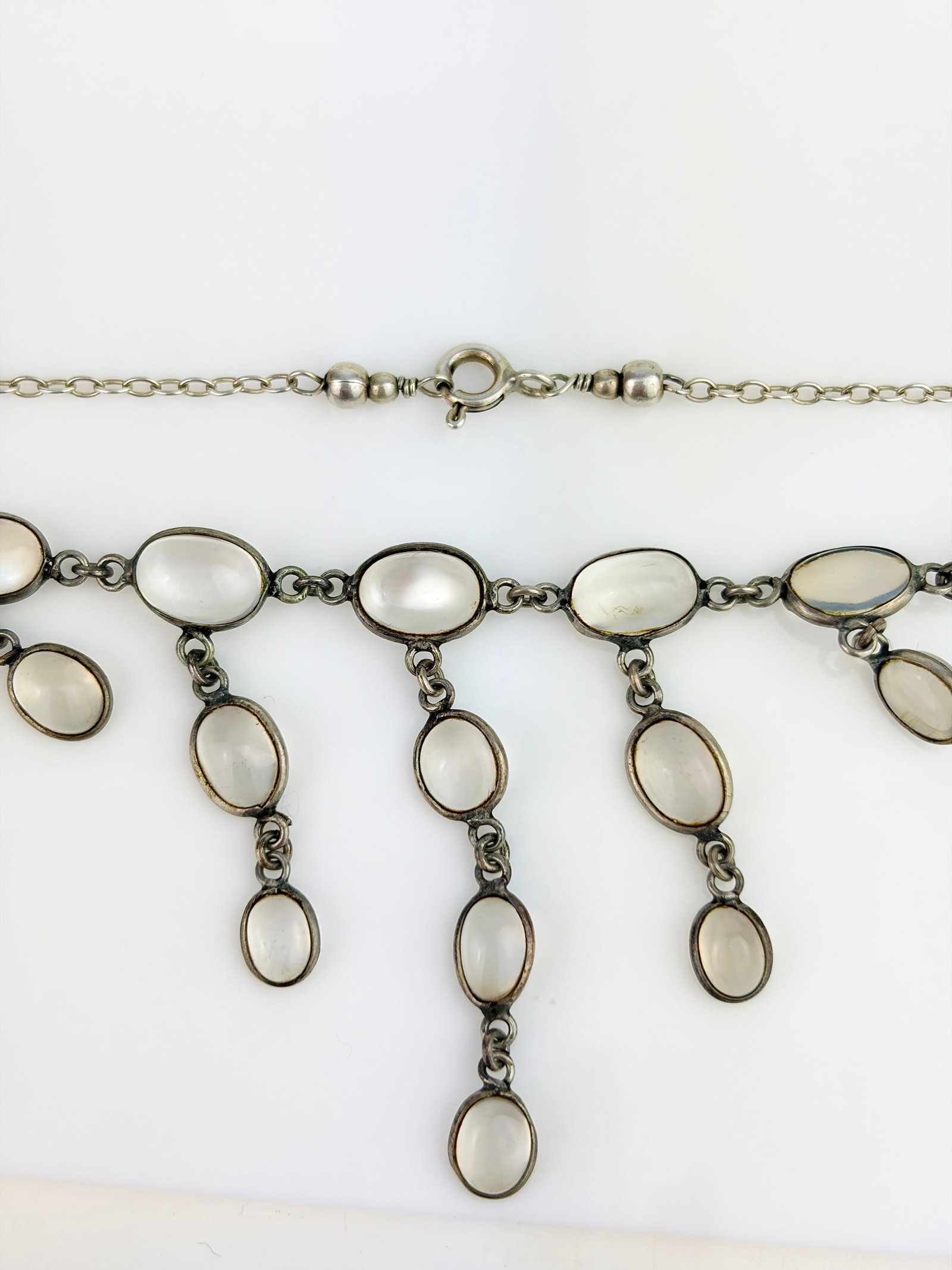 ANTIQUE SILVER MOONSTONE DROP FINGE NECKLACE - 4