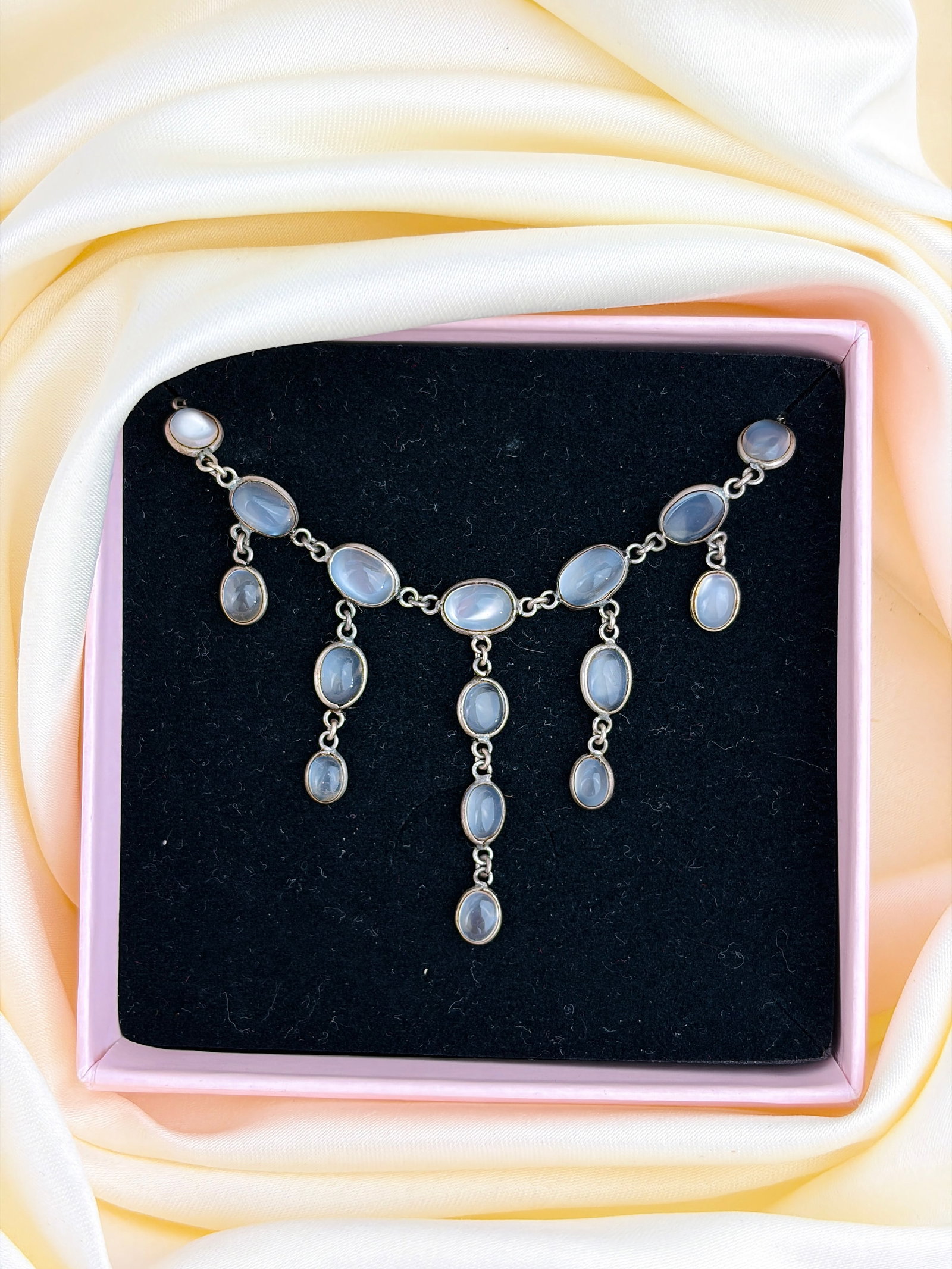 ANTIQUE SILVER MOONSTONE DROP FINGE NECKLACE - 5