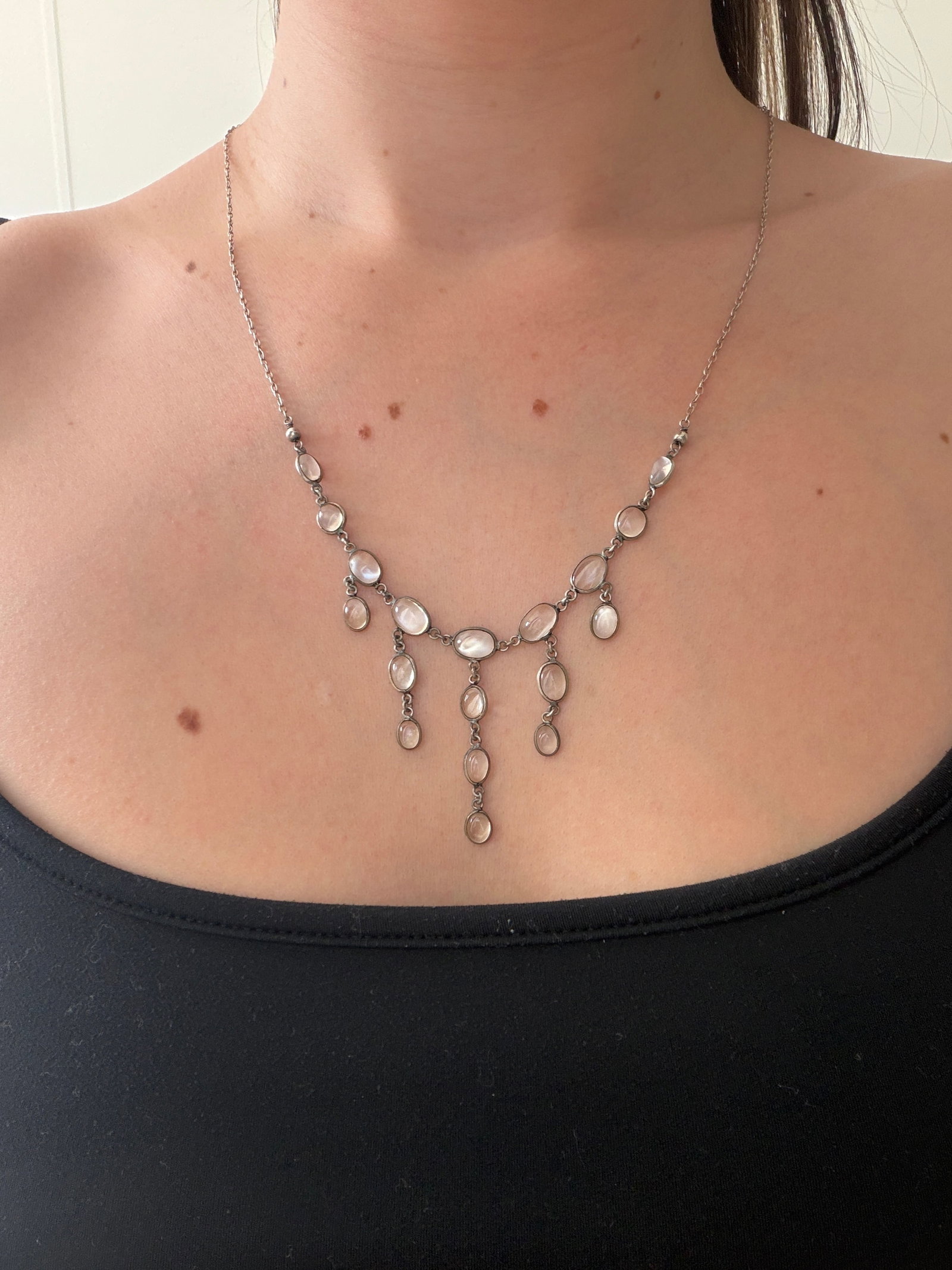 ANTIQUE SILVER MOONSTONE DROP FINGE NECKLACE - 6