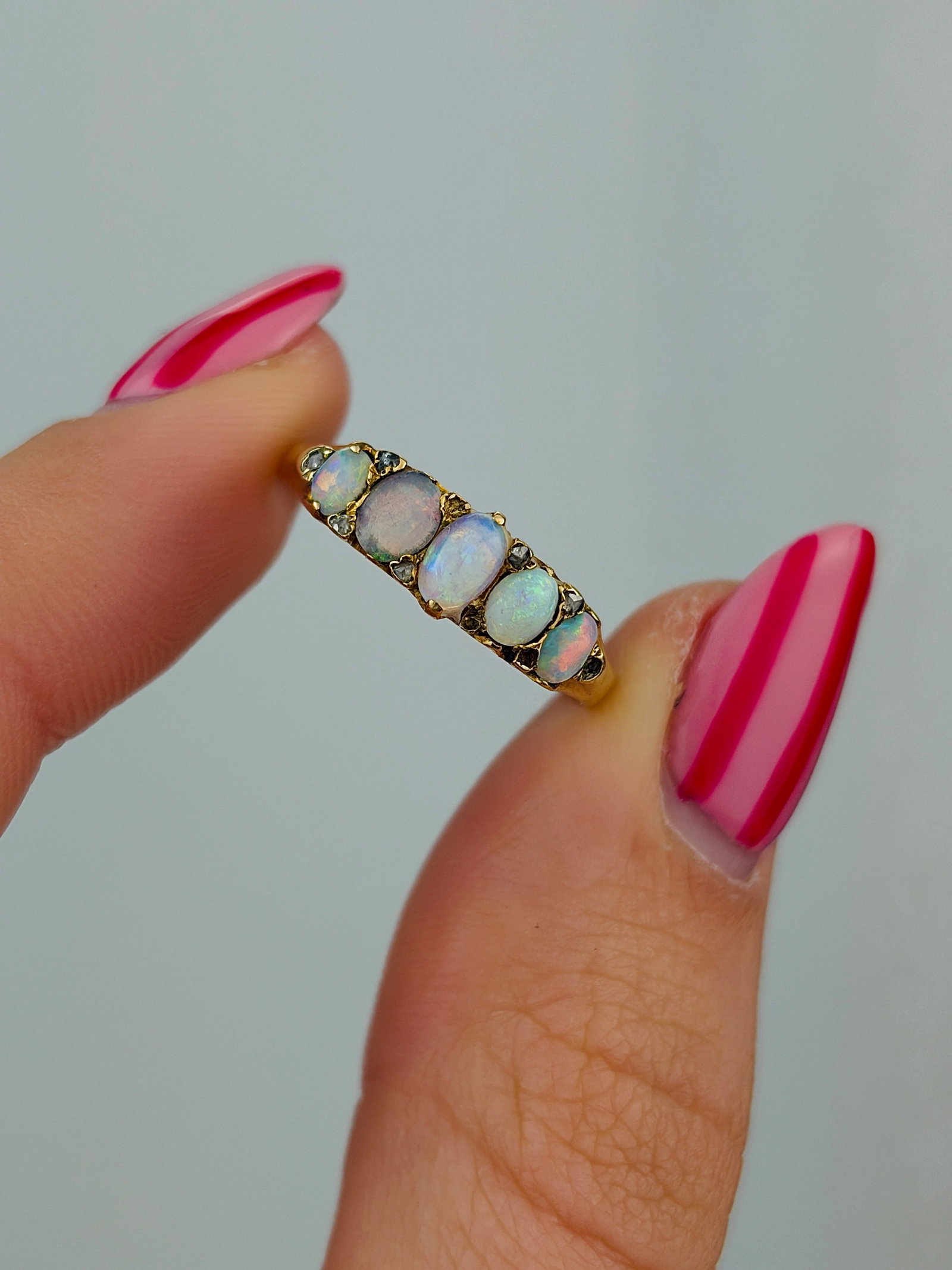 vintage 9ct yellow gold opal five stone ring - 5
