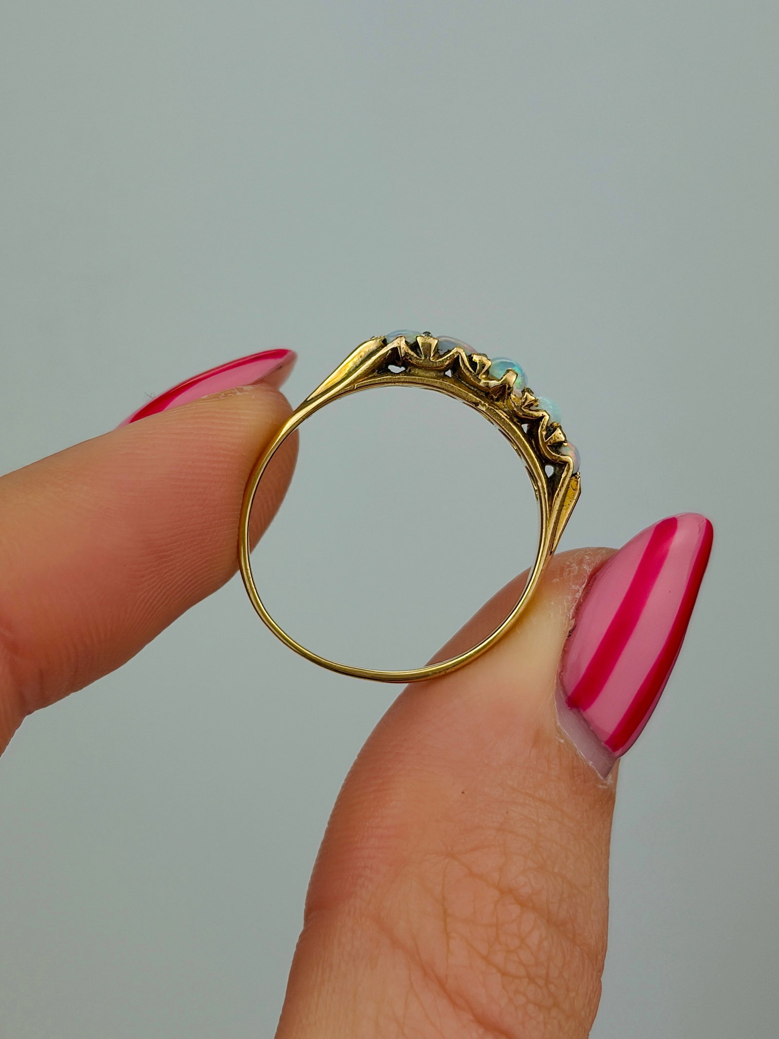 vintage 9ct yellow gold opal five stone ring - 6