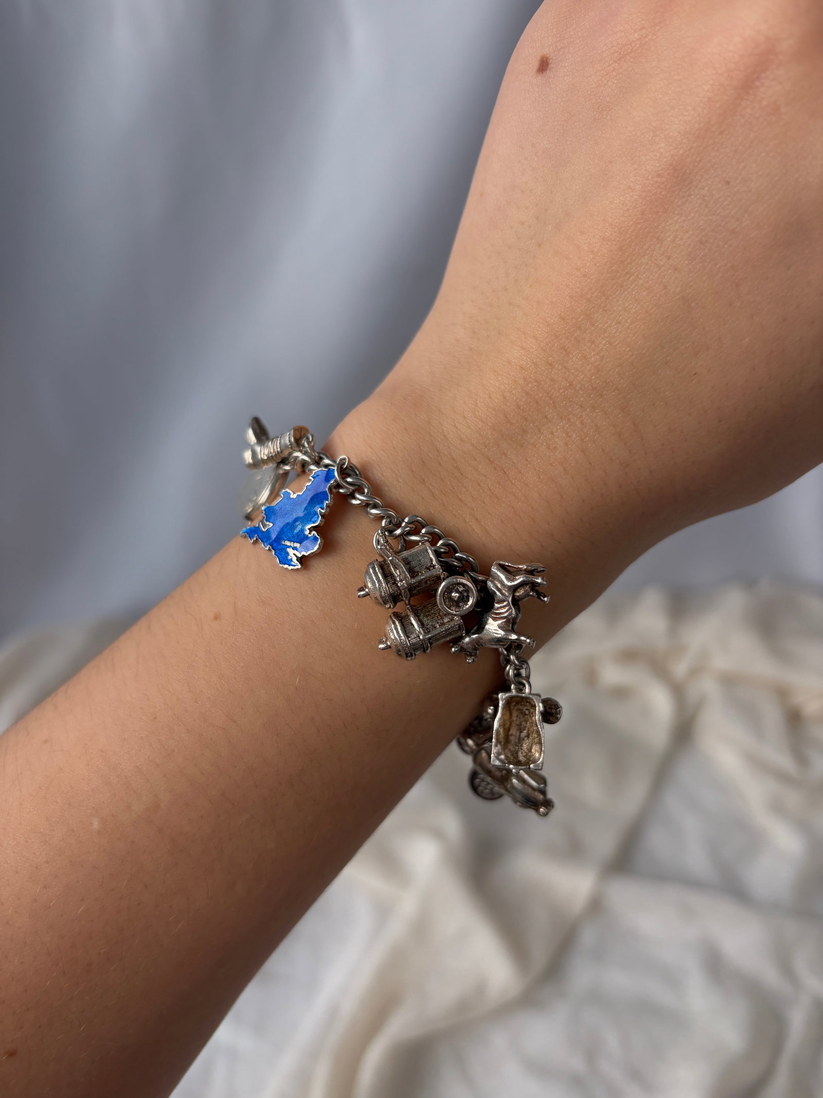 vintage heavy silver charm bracelet - 6