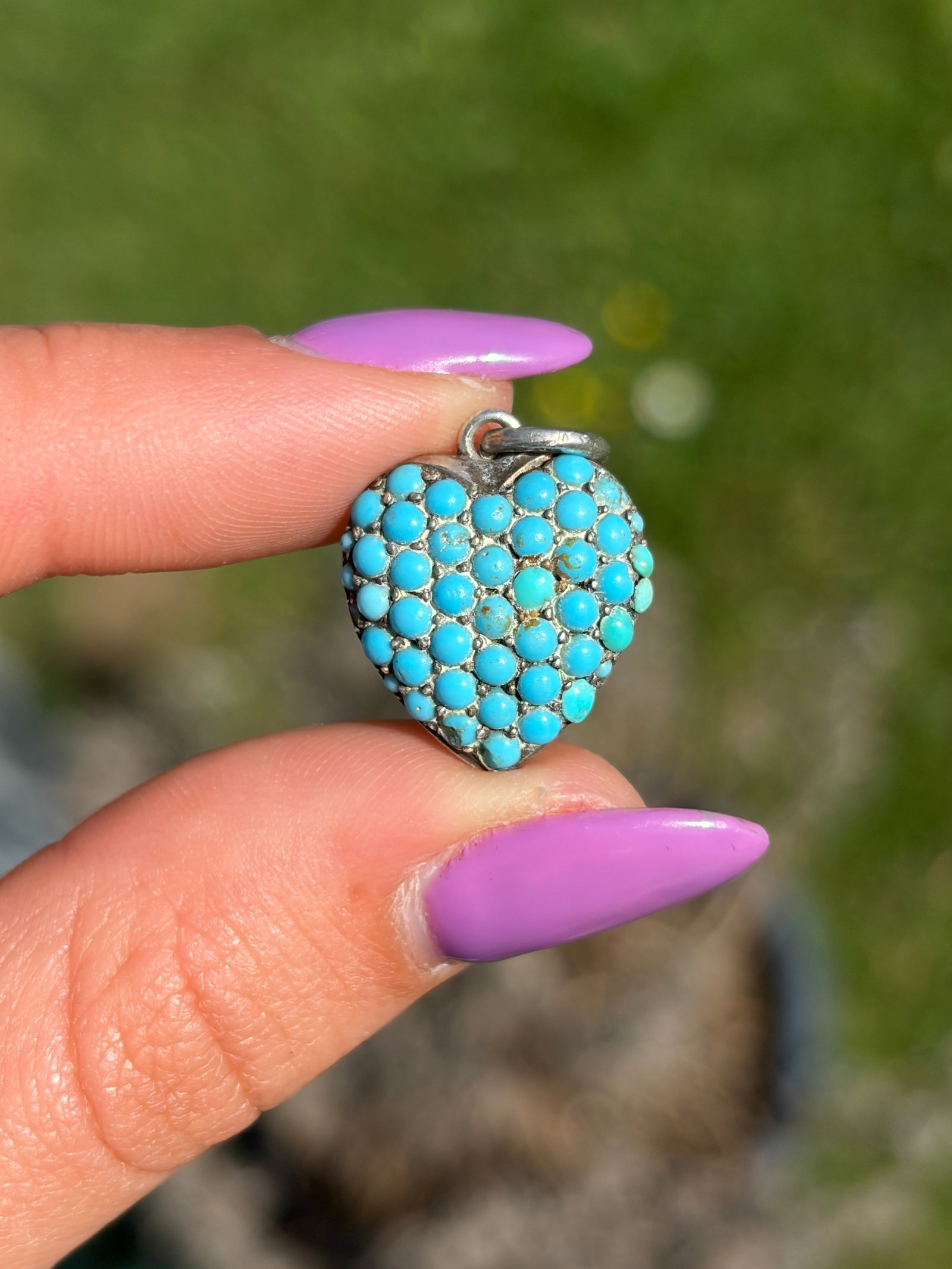 ANTIQUE SILVER TURQUOISE HEART PENDANT - 2