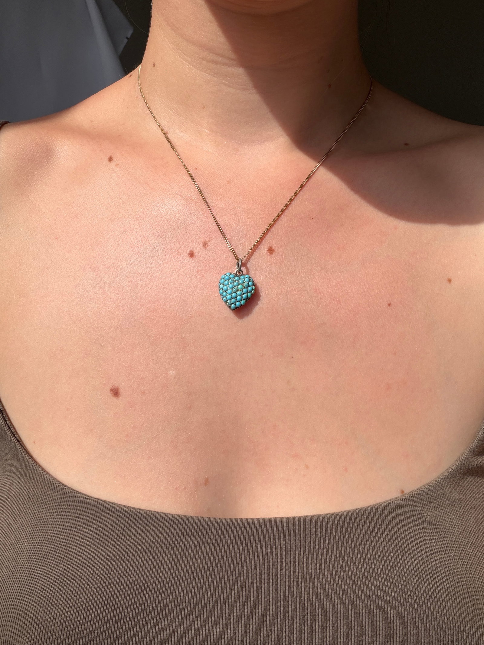 ANTIQUE SILVER TURQUOISE HEART PENDANT - 3