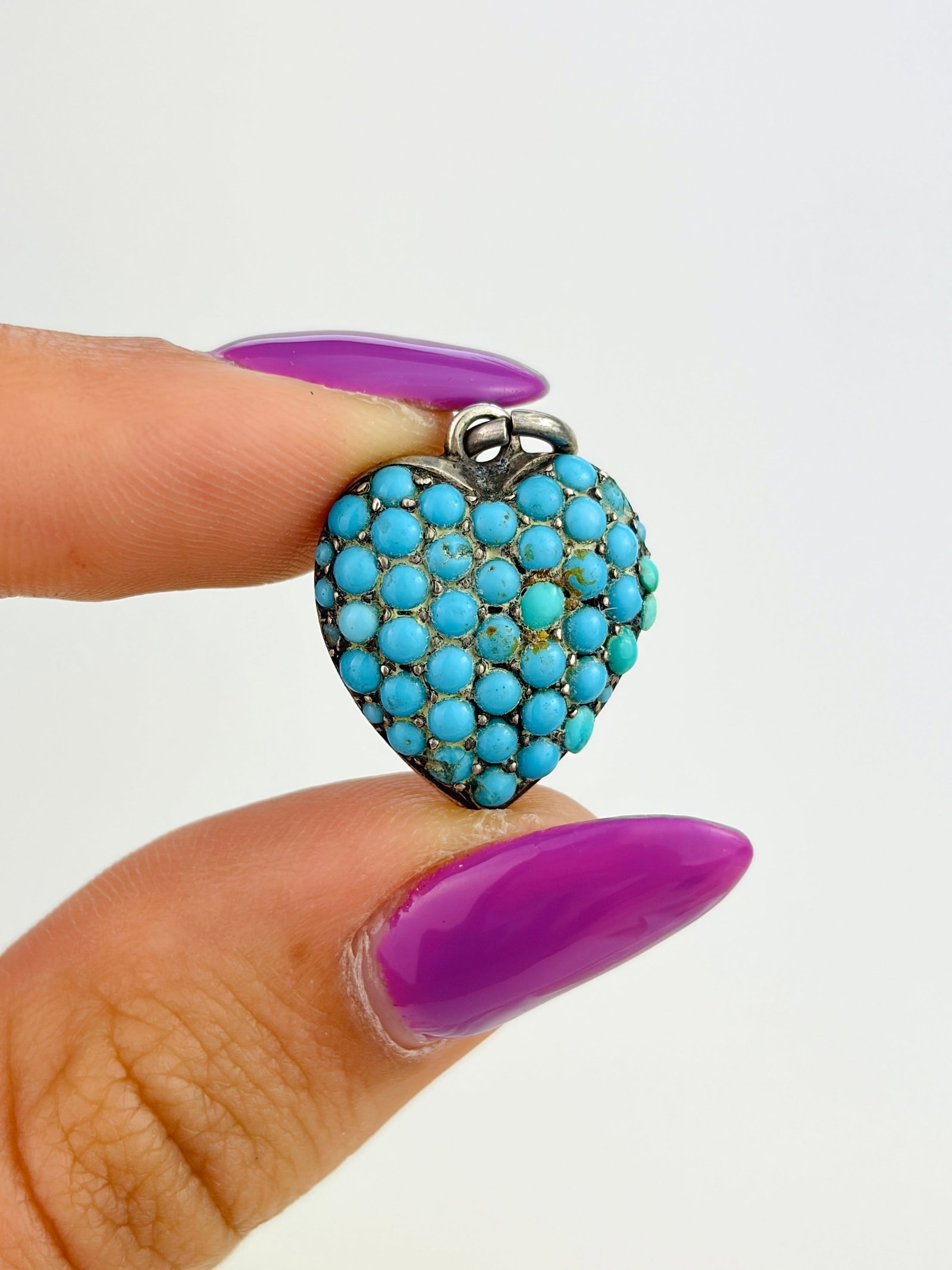 ANTIQUE SILVER TURQUOISE HEART PENDANT - 5