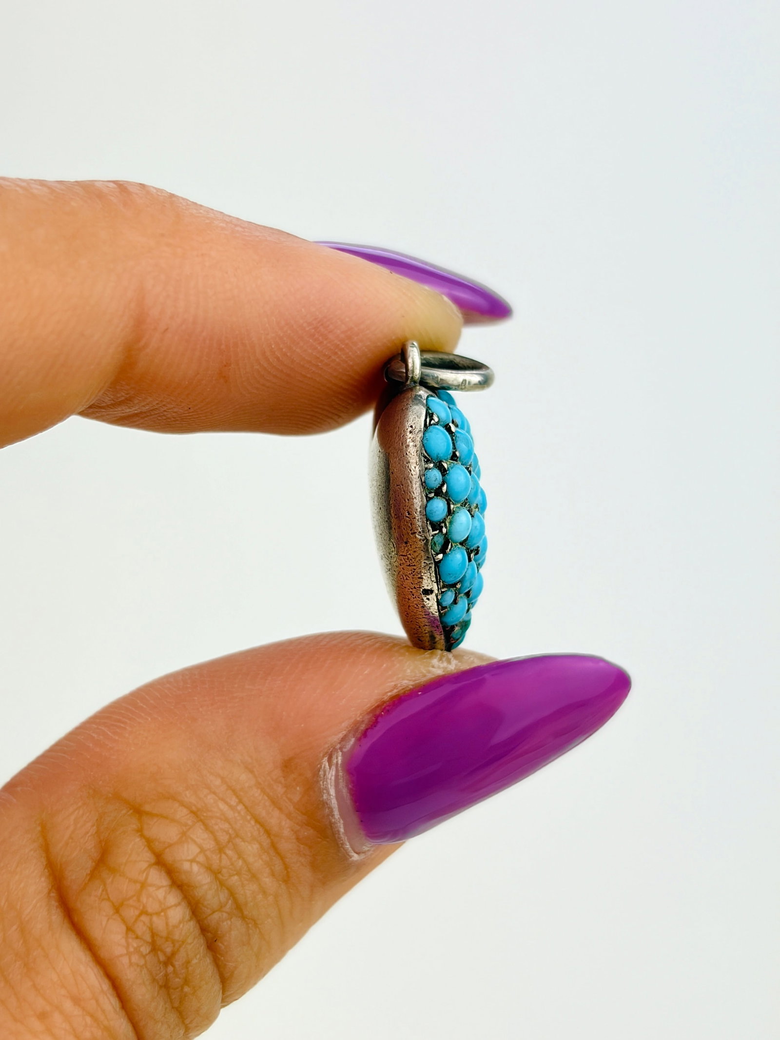 ANTIQUE SILVER TURQUOISE HEART PENDANT - 6
