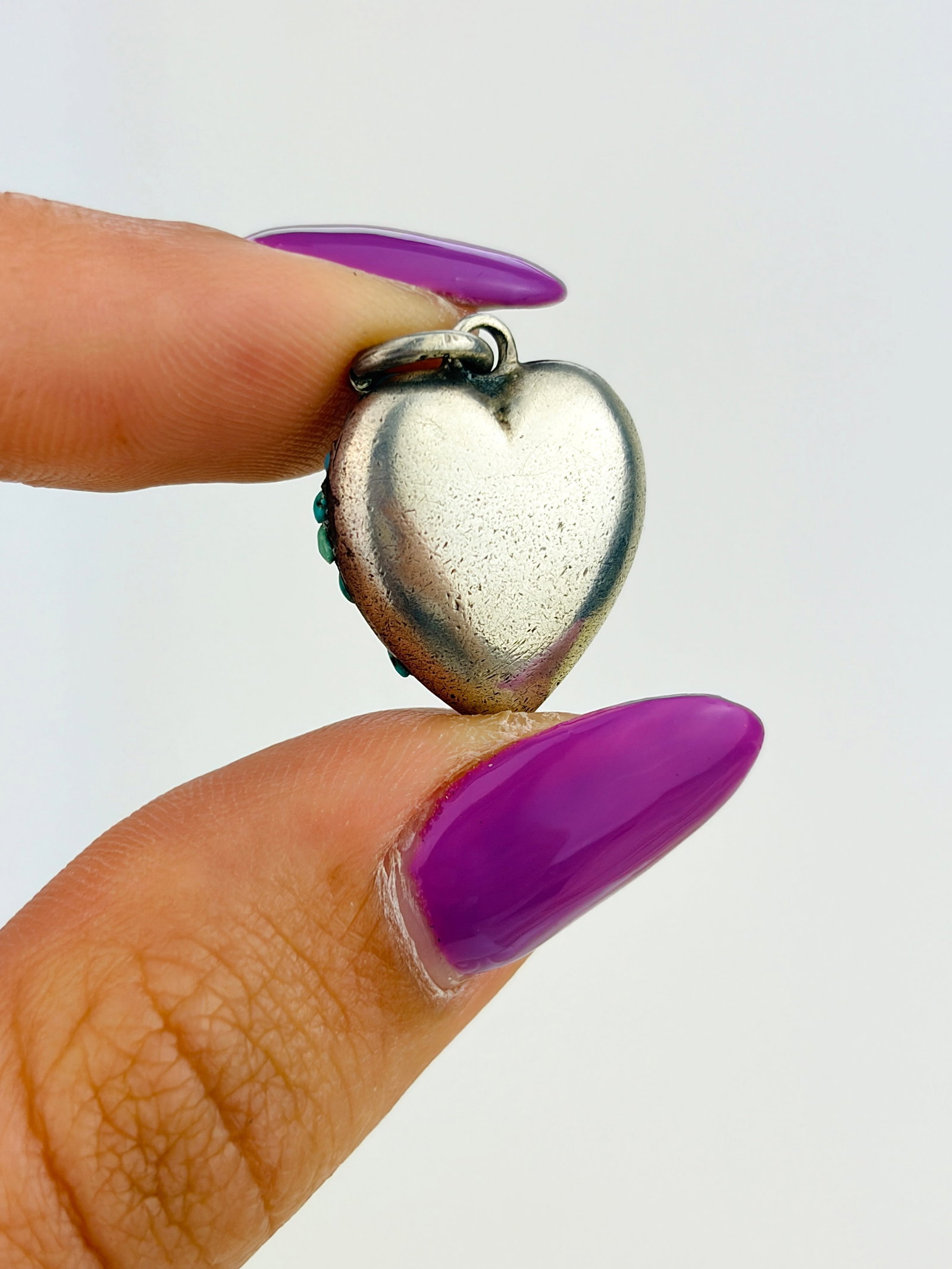 ANTIQUE SILVER TURQUOISE HEART PENDANT - 7