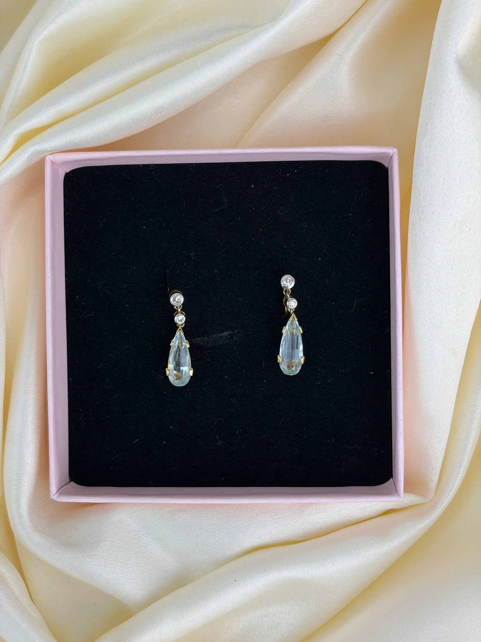 9ct gold aquamarine and diamond drop earrings screw back - 5