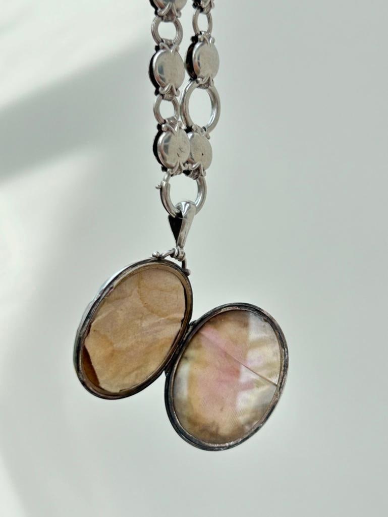 Chunky Antique Silver Collar Necklace with Locket Pendant - 6