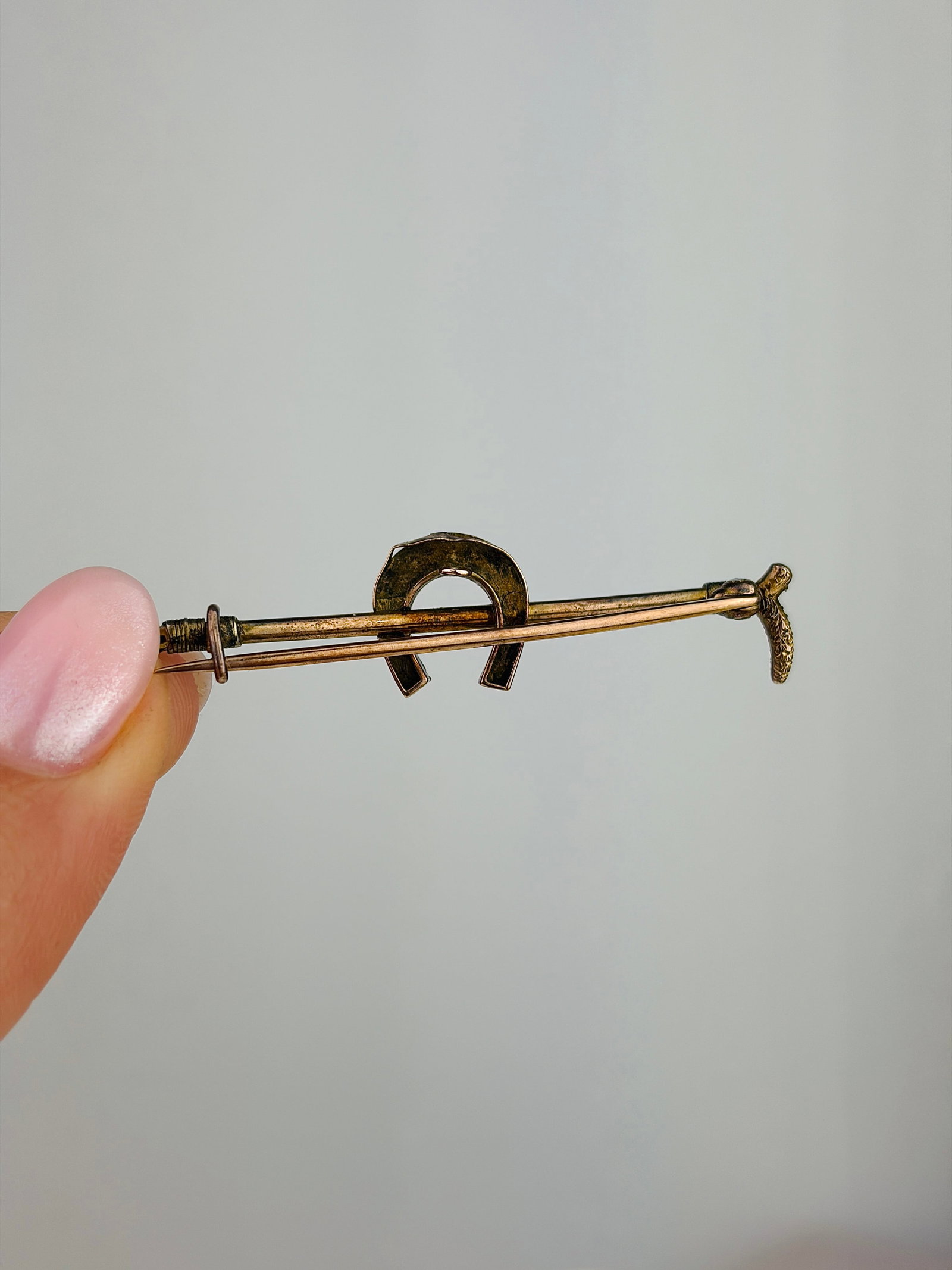 Antique Gold Diamond Horseshoe Brooch in Green Velvet Box - 5