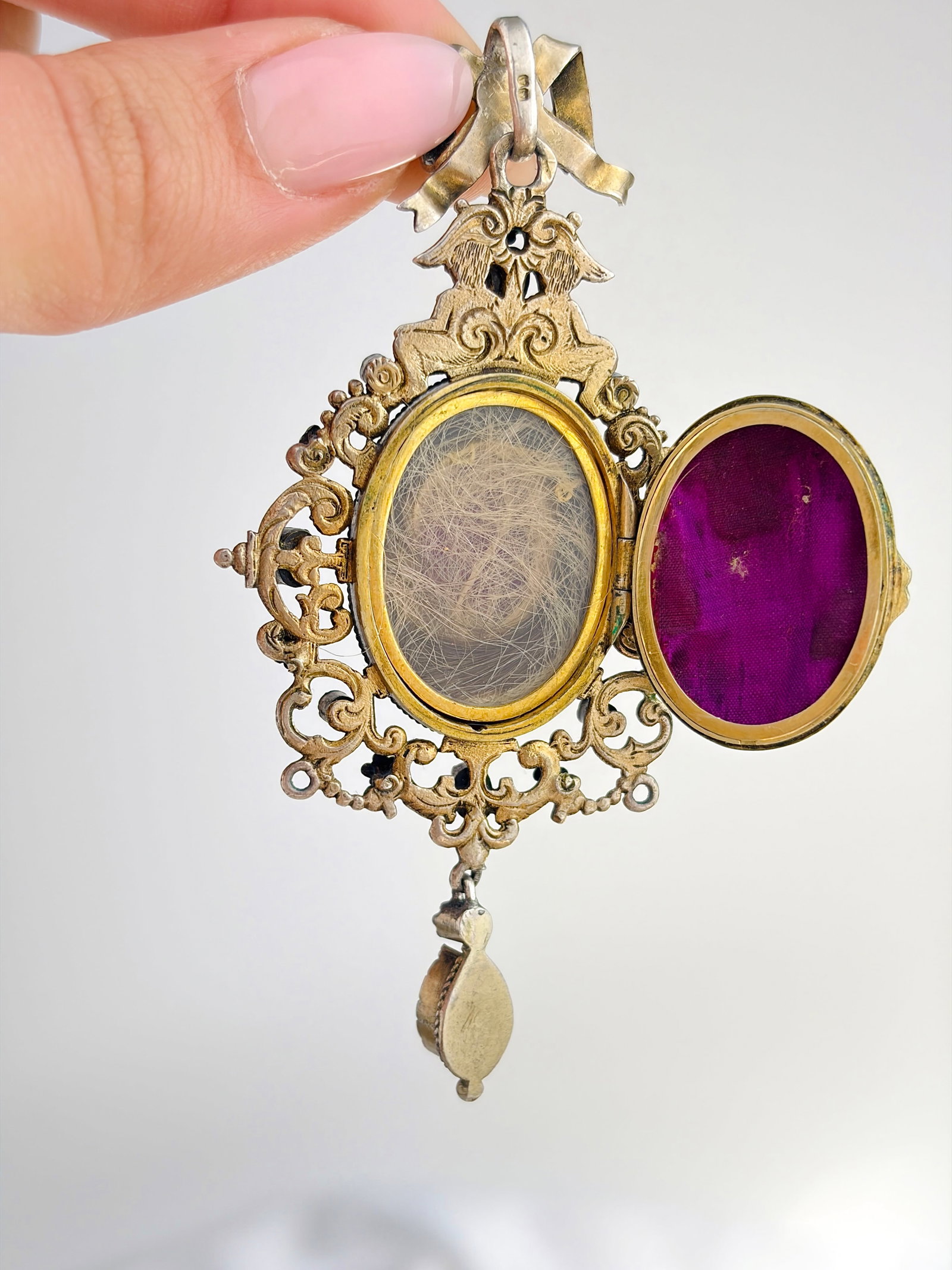 ANTIQUE RARE AUSTRO HUNGARIAN ENAMEL, PEARL, PINK AND GREEN SPINEL LARGE PENDANT WITH LOCKET - 10