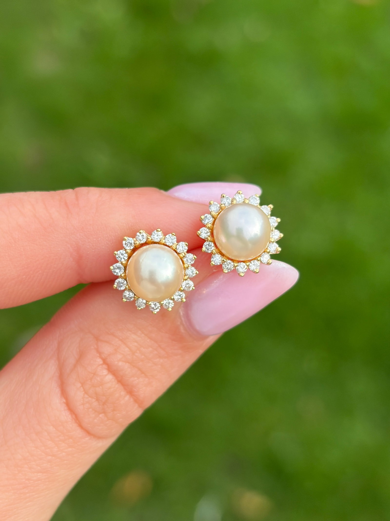 Vintage Pearl and Diamond 18 Carat Gold Cluster Earrings - 10