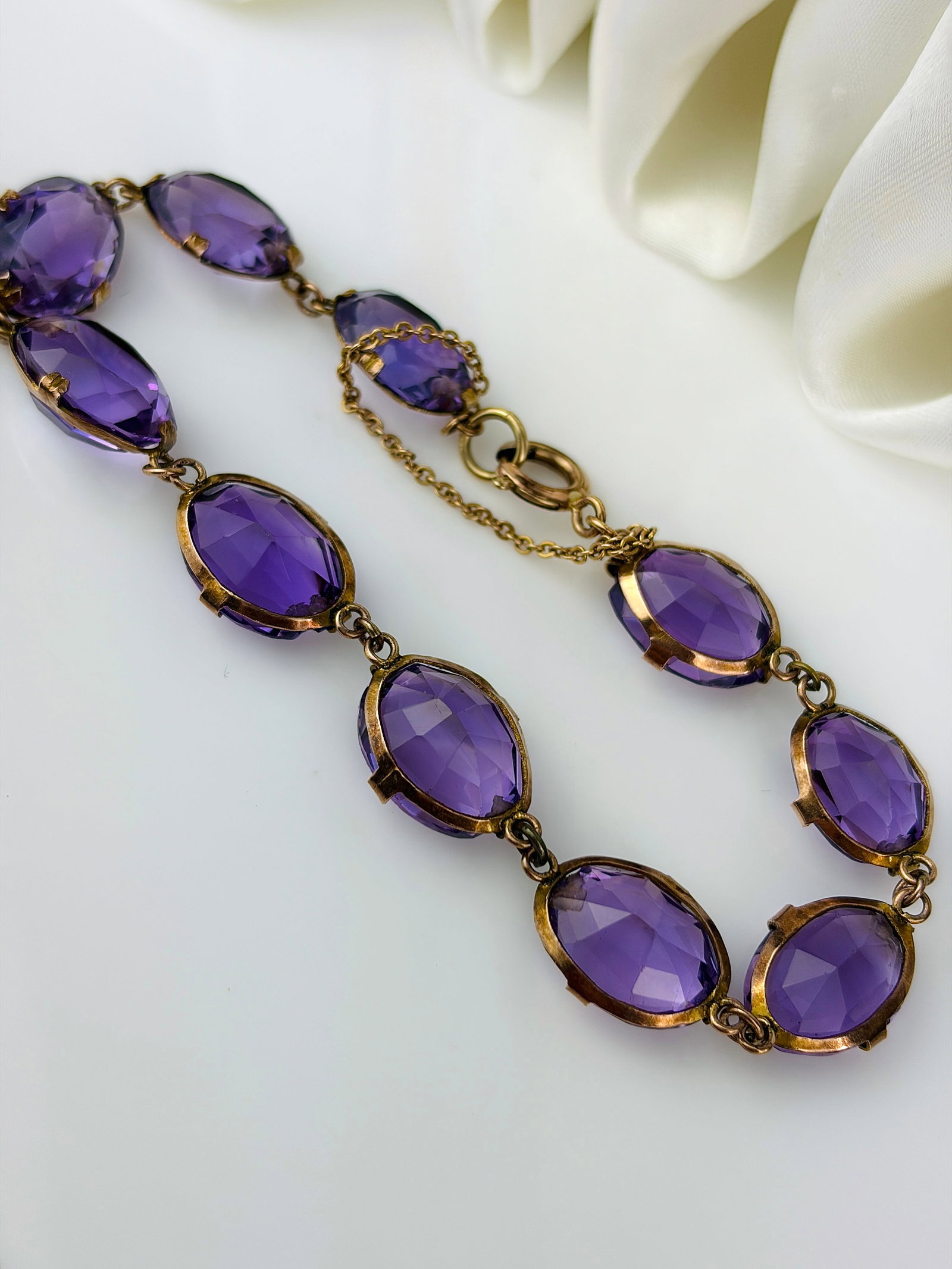 Chunky Victorian Amethyst and 9ct Gold Bracelet with safety chain - 3