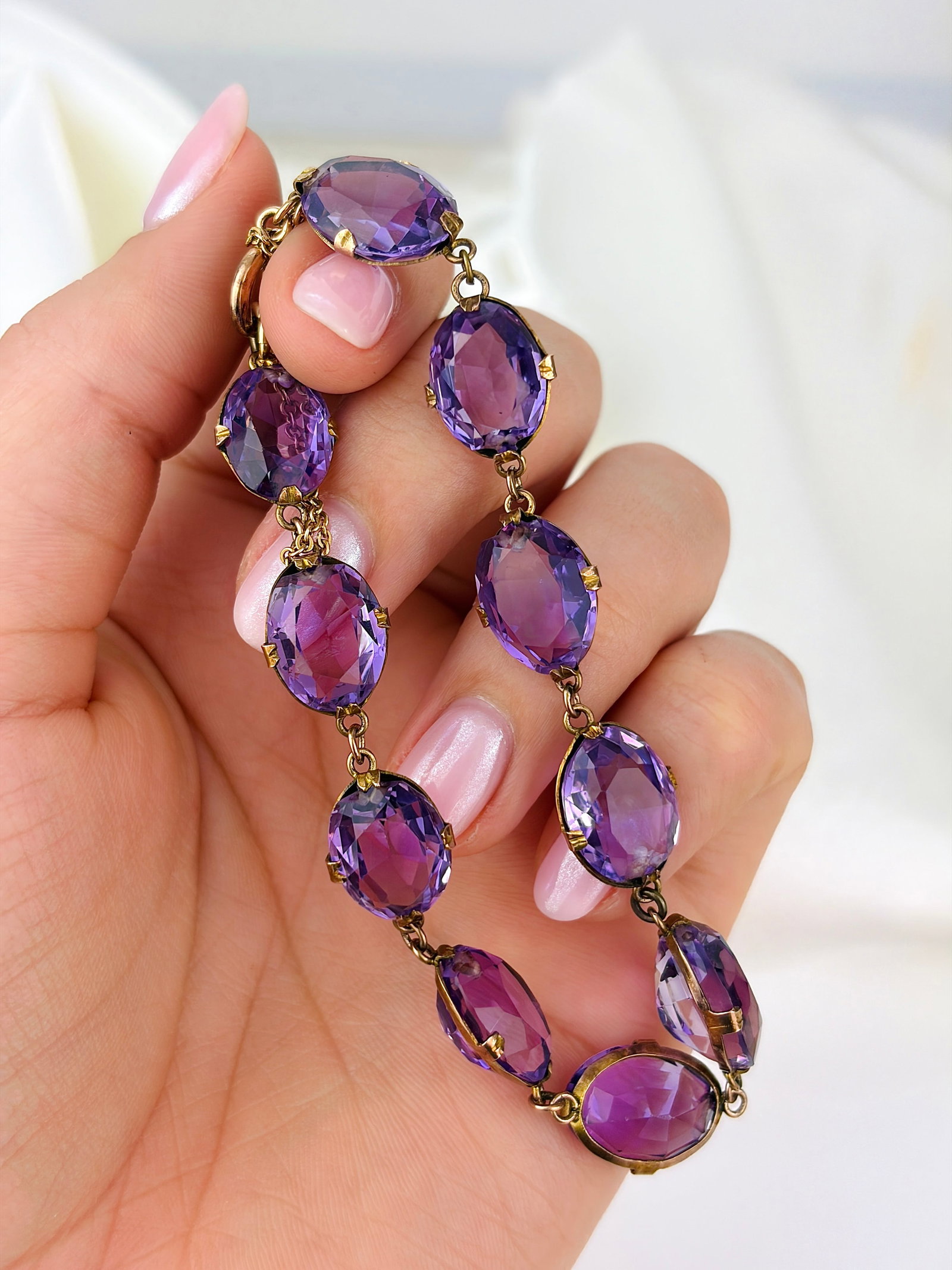 Chunky Victorian Amethyst and 9ct Gold Bracelet with safety chain - 5