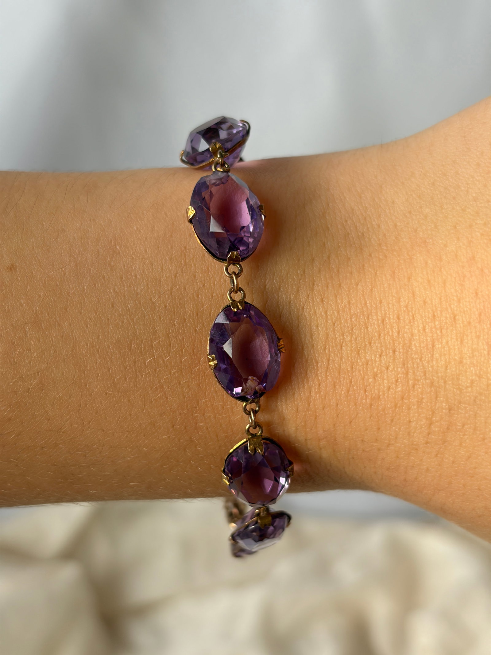 Chunky Victorian Amethyst and 9ct Gold Bracelet with safety chain - 6