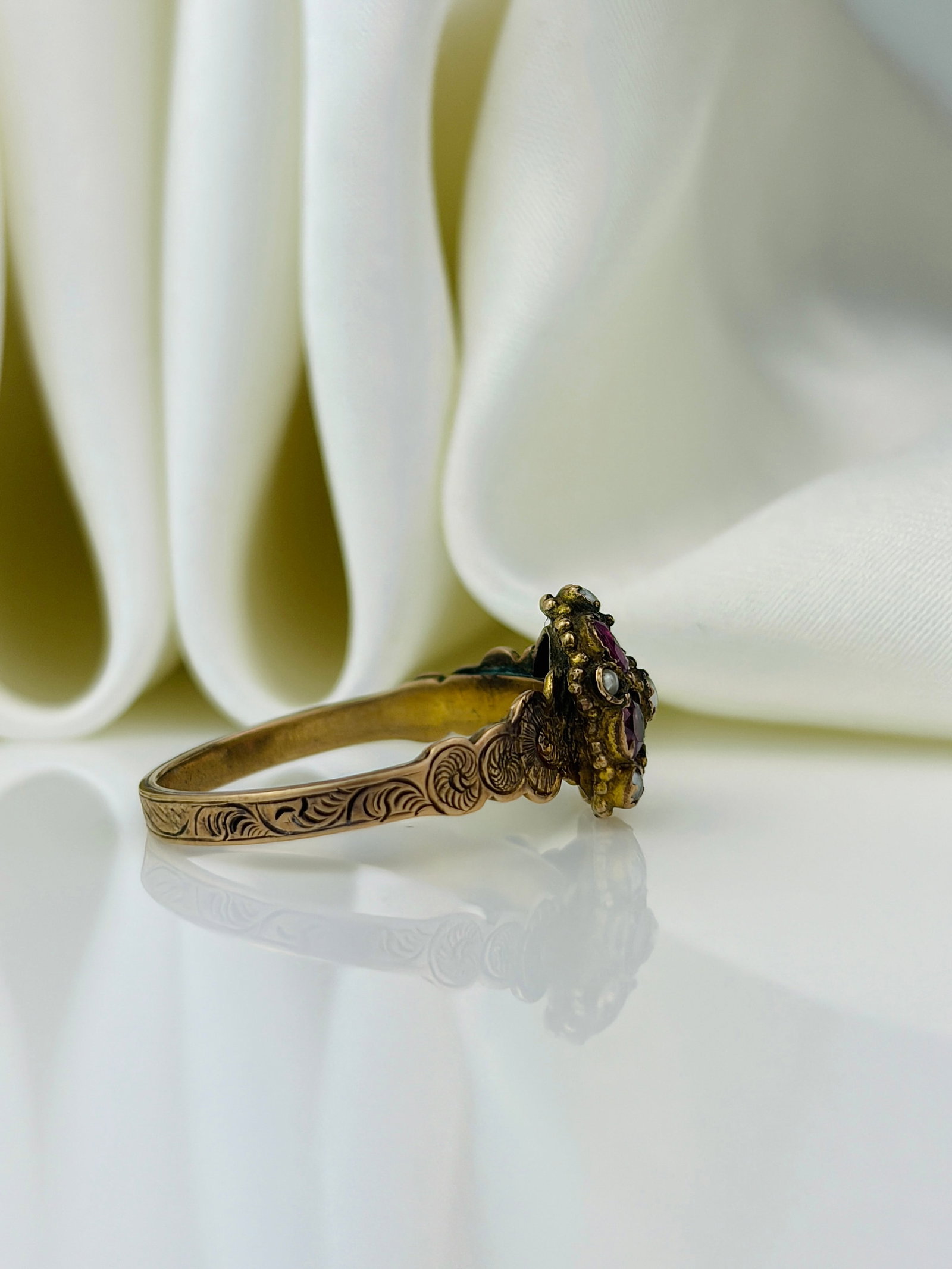 antique victorian era 9ct gold multi gemstone ring - 2