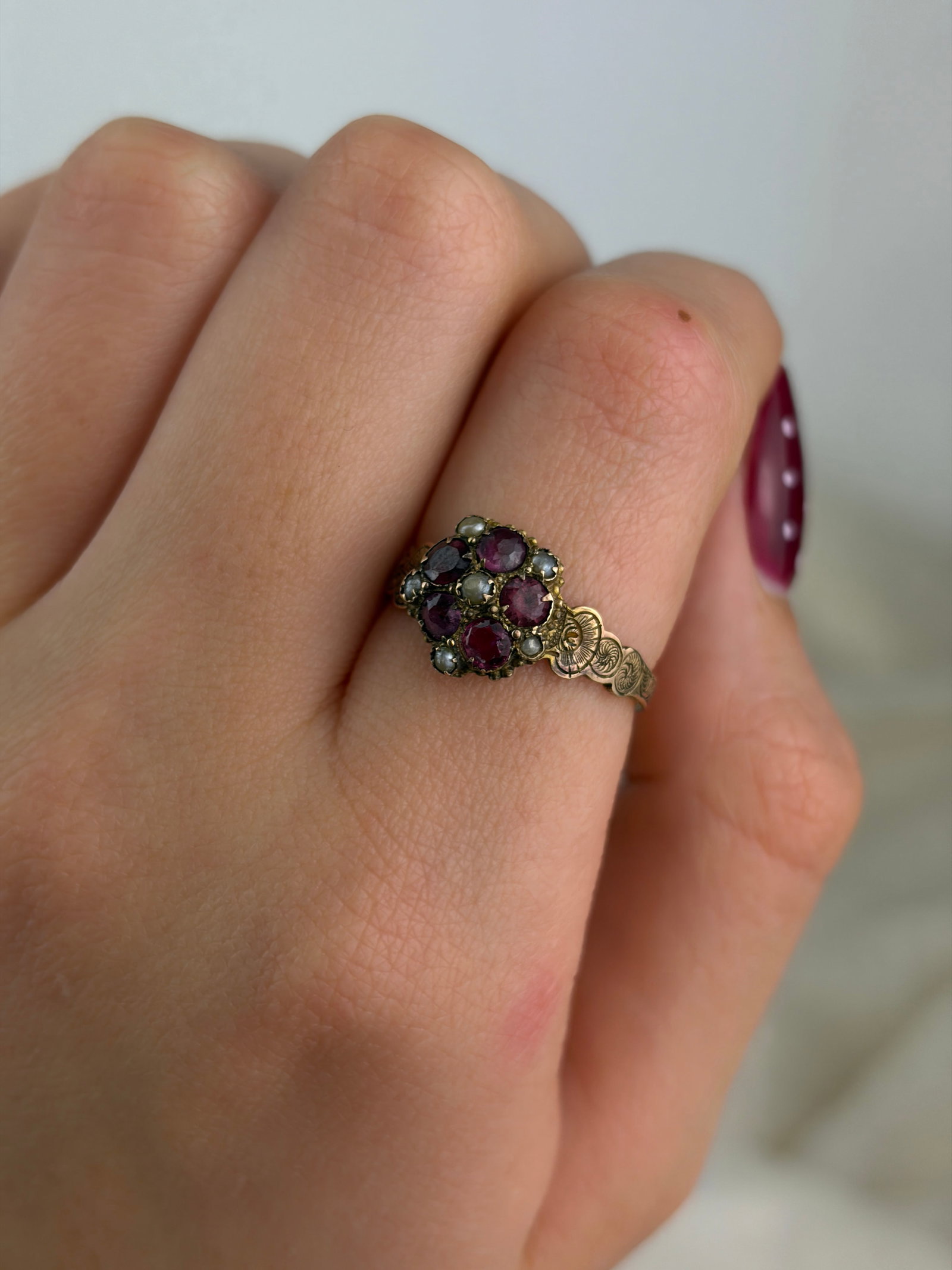 antique victorian era 9ct gold multi gemstone ring - 8