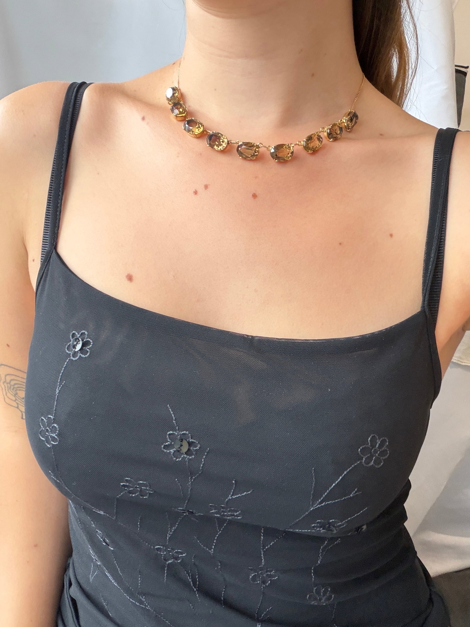 VINTAGE 9CT YELLOW GOLD SMOKEY QUARTZ NECKLACE AND EARRINGS SUITE - 11