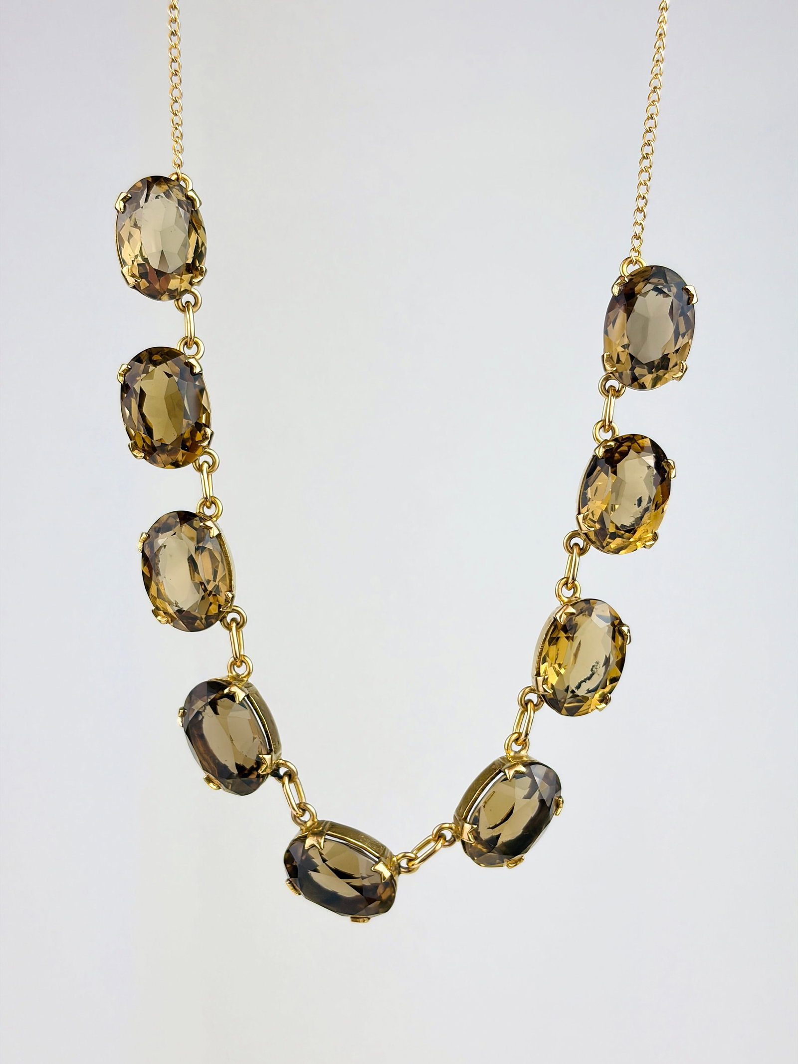 VINTAGE 9CT YELLOW GOLD SMOKEY QUARTZ NECKLACE AND EARRINGS SUITE - 5