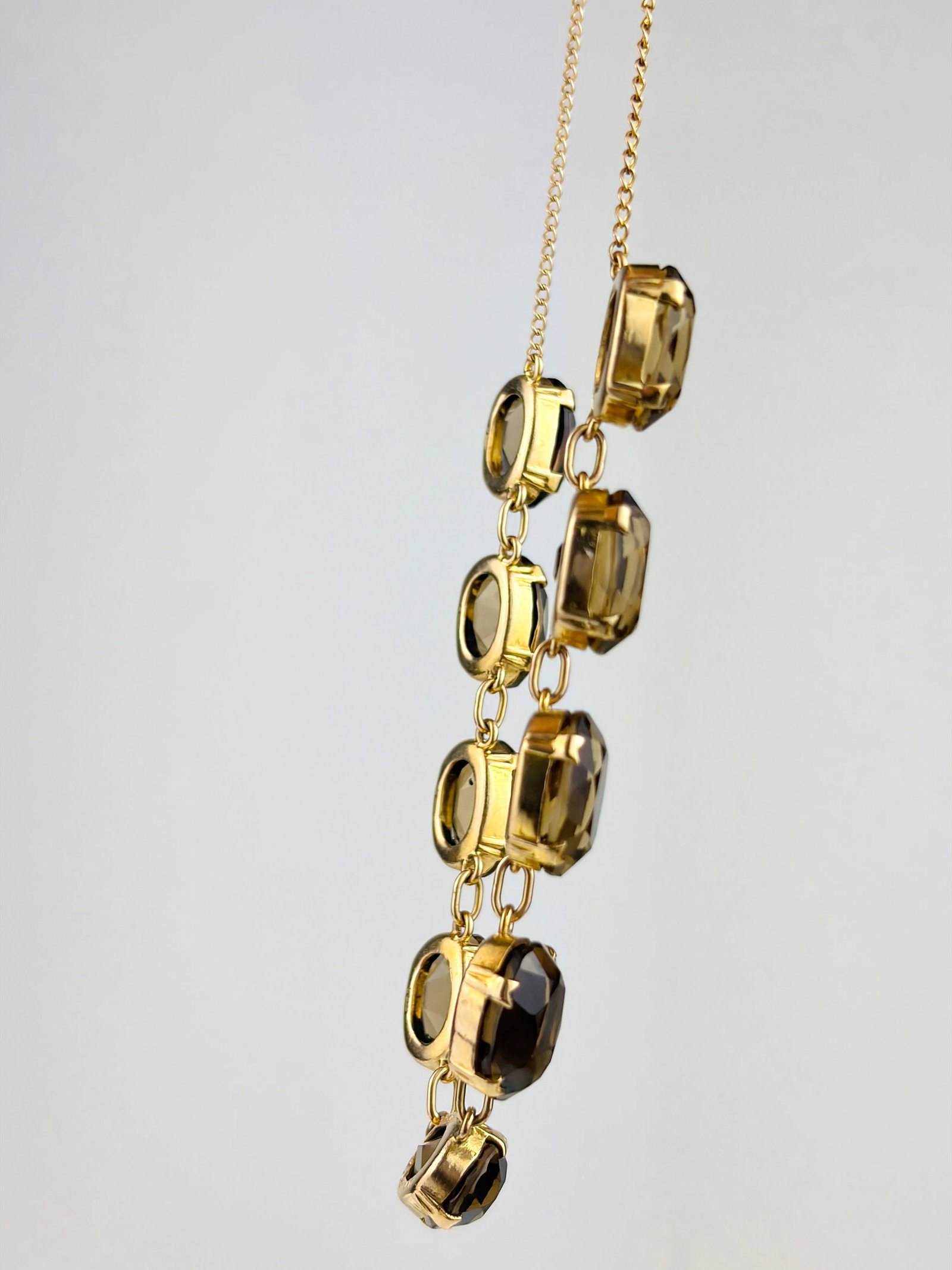 VINTAGE 9CT YELLOW GOLD SMOKEY QUARTZ NECKLACE AND EARRINGS SUITE - 6
