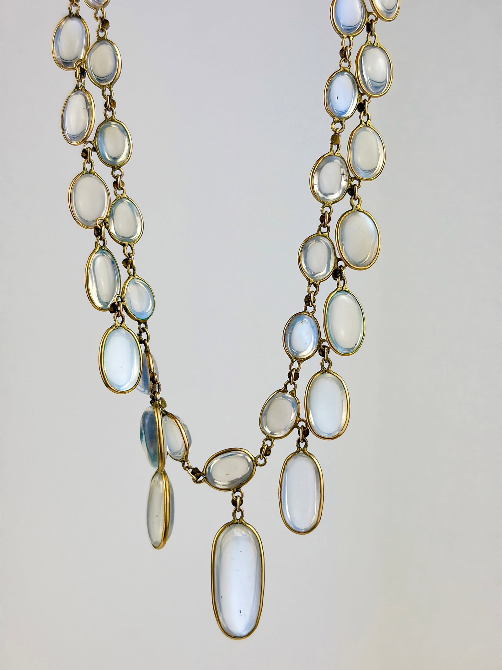 ANTIQUE 9CT YELLOW GOLD CABOCHON MOONSTONE FESTOON NECKLACE - 5