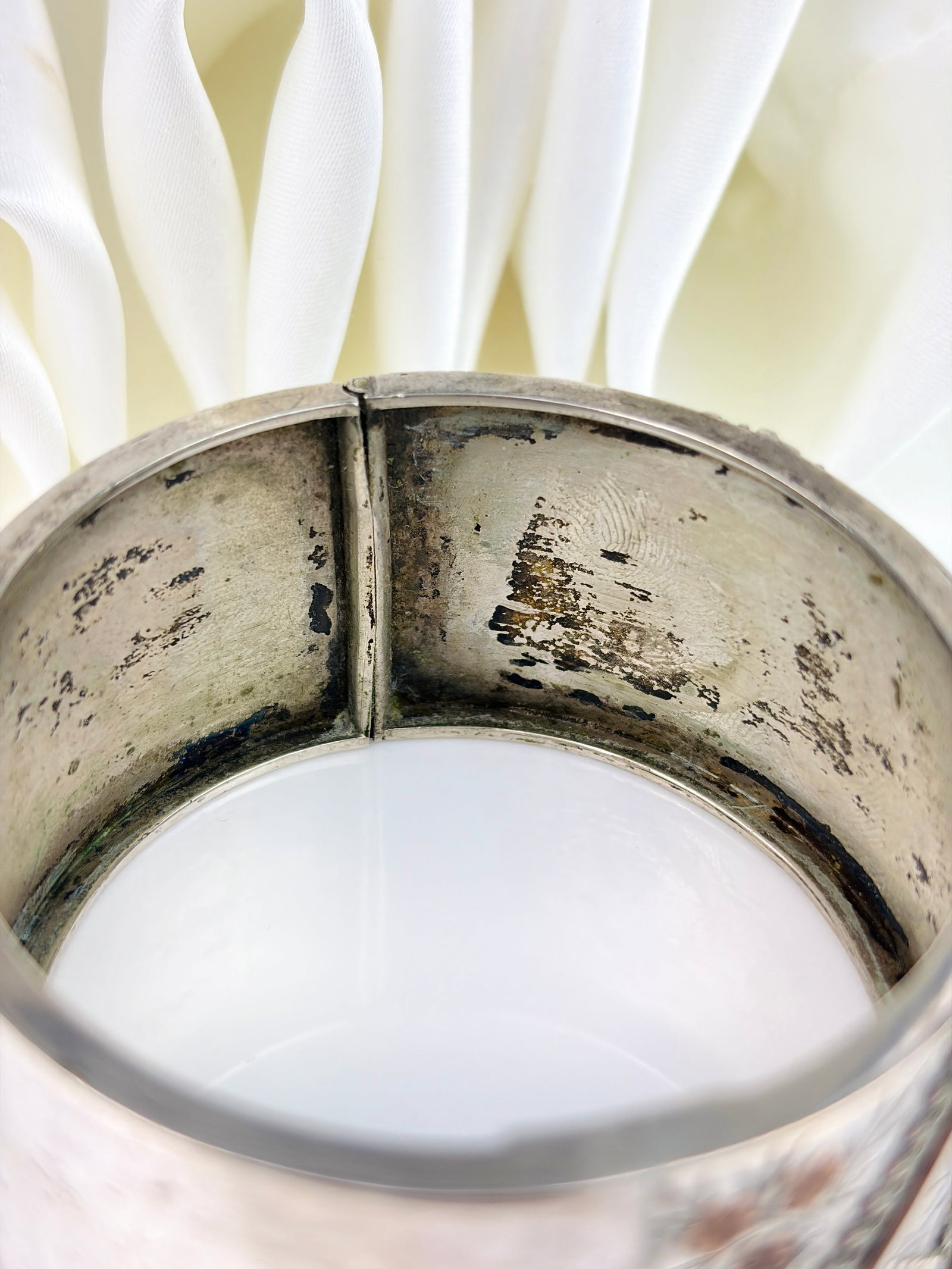 CHUNKY ANTIQUE VICTORIAN FLORAL SILVER BANGLE WITH GOLD OVERLAY - 4