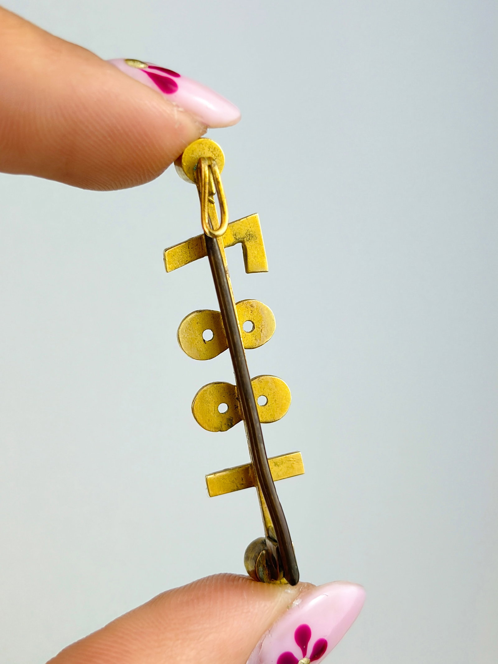 ANTIQUE BOXED TURQUOISE AND PEARL '1887' BAR BROOCH IN GOLD - 4