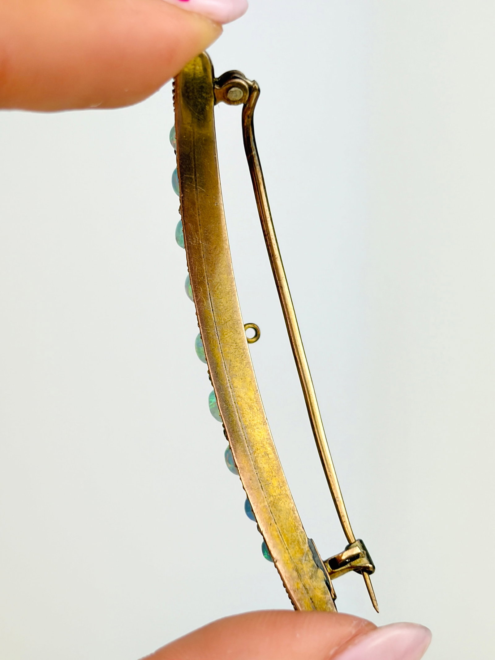 ANTIQUE OPAL AND DIAMOND CRESCENT BROOCH IN GOLD - 4