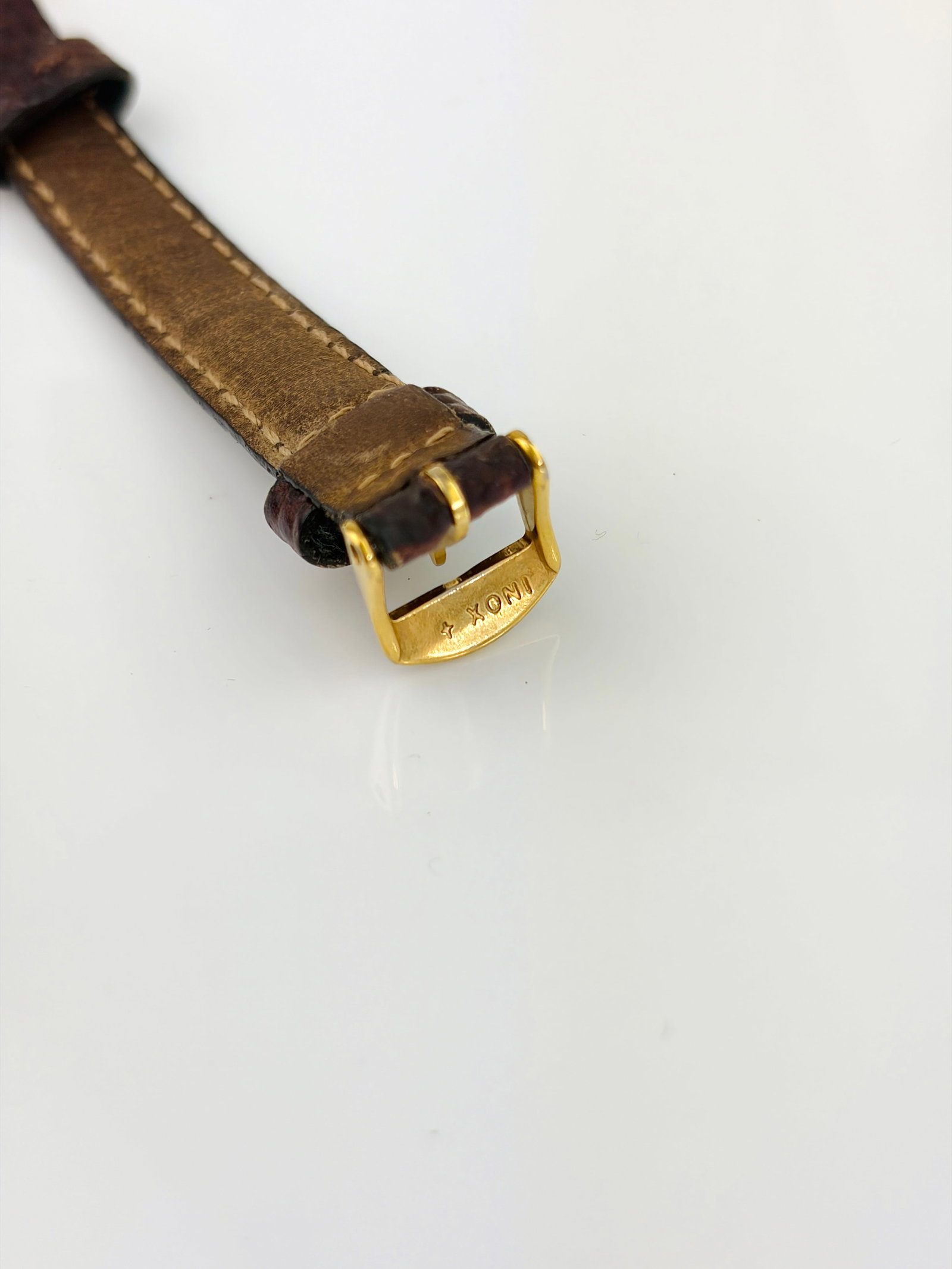ANTIQUE 9CT GOLD HALF HUNTER WRISTWATCH WITH BROWN LEATHER STRAP - 5