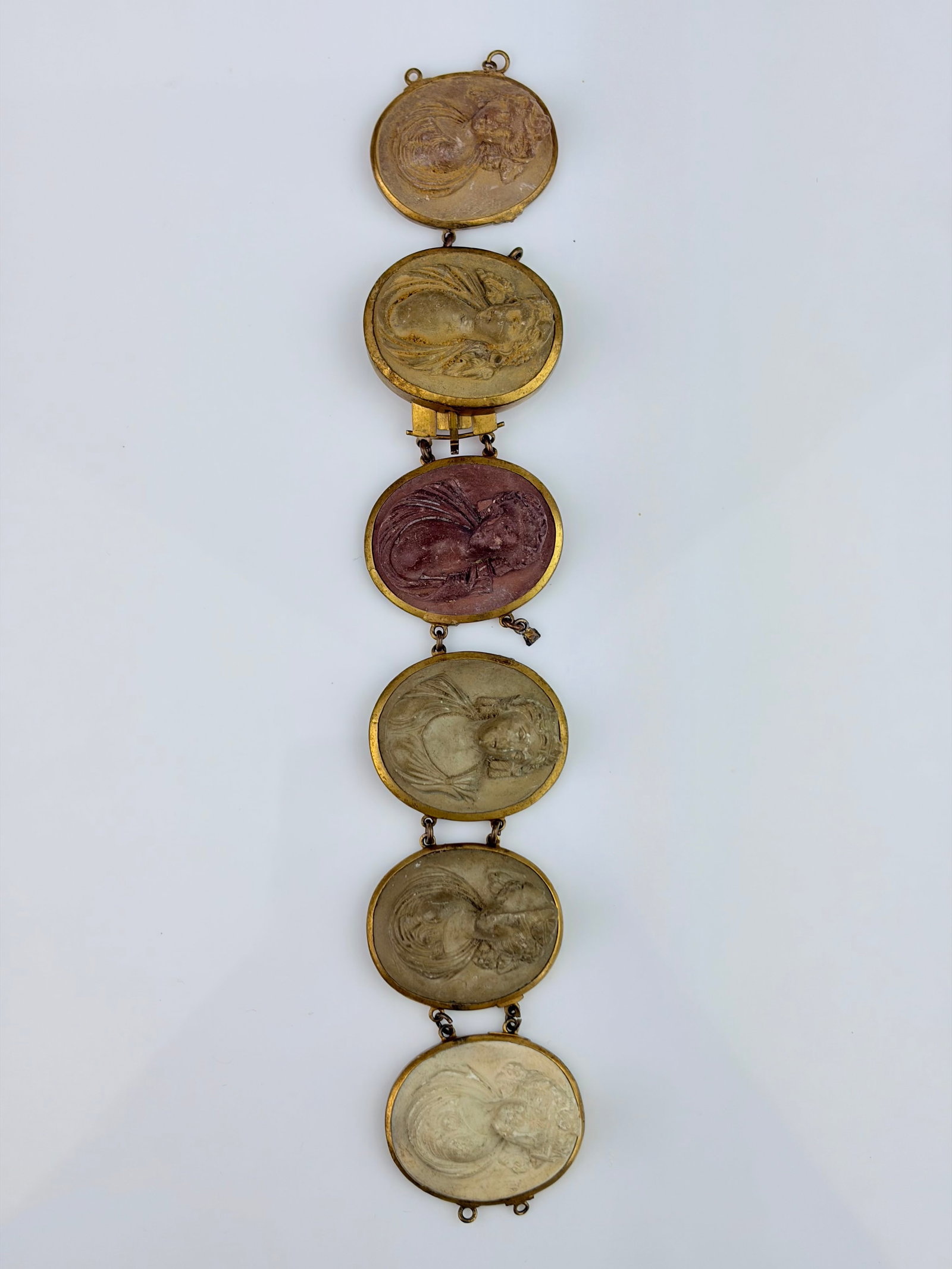 ANTIQUE LARGE GILT LAVA CAMEO BRACELET AF: ANTIQUE LARGE GILT LAVA CAMEO BRACELET AF