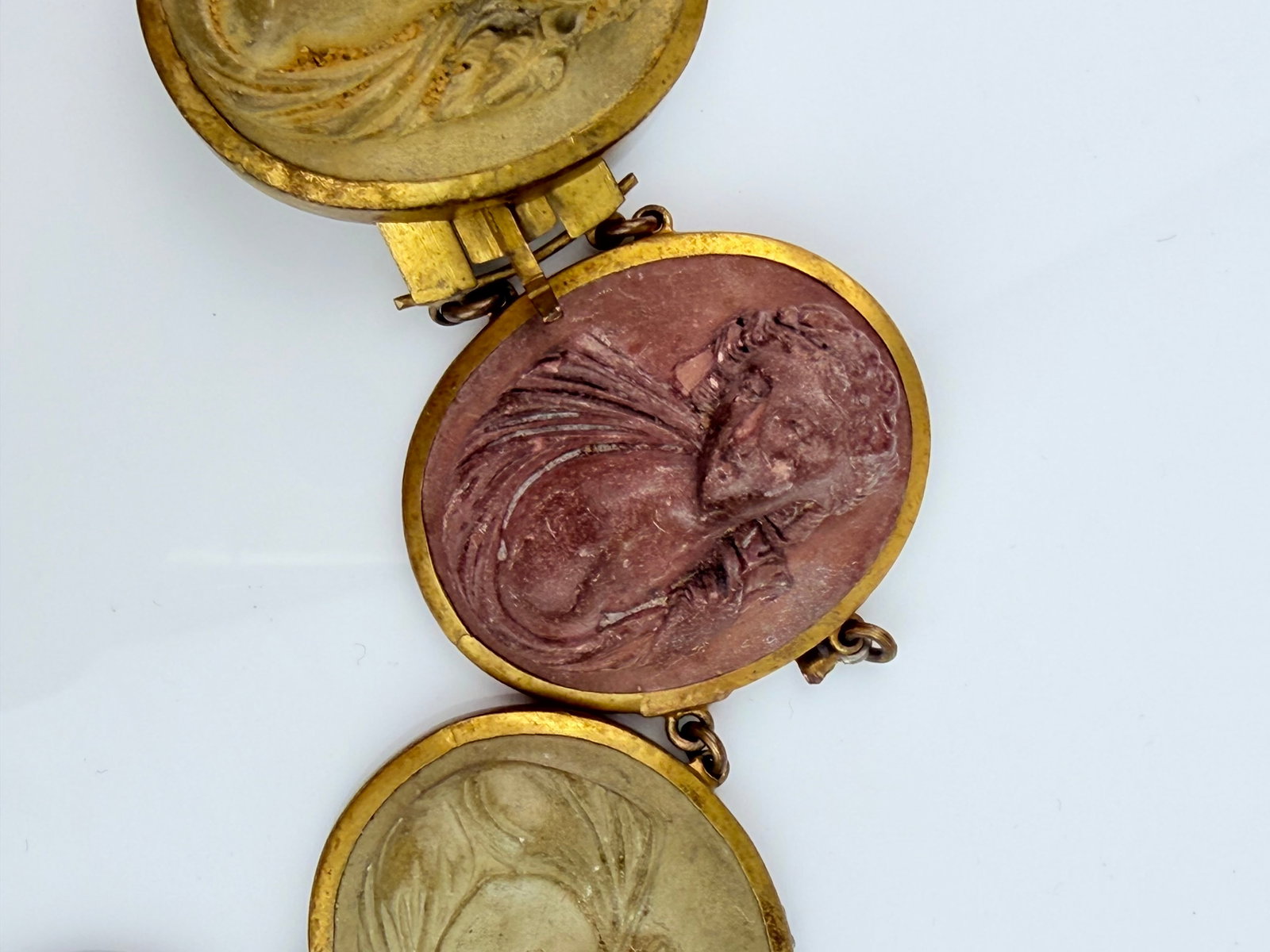 ANTIQUE LARGE GILT LAVA CAMEO BRACELET AF - 3