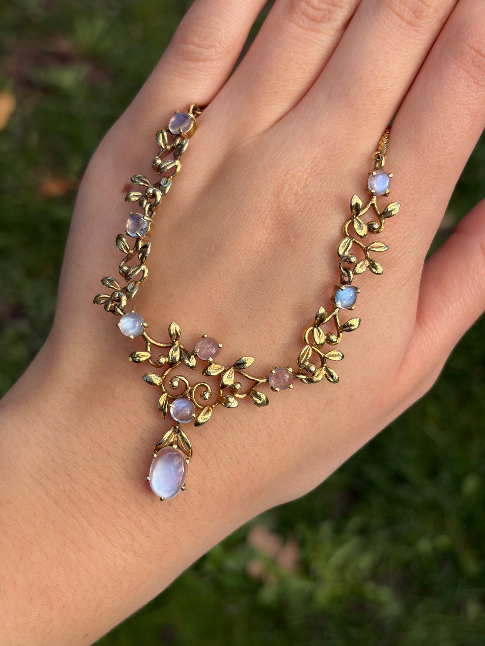 Vintage 9ct Gold Moonstone Drop Necklace - 8