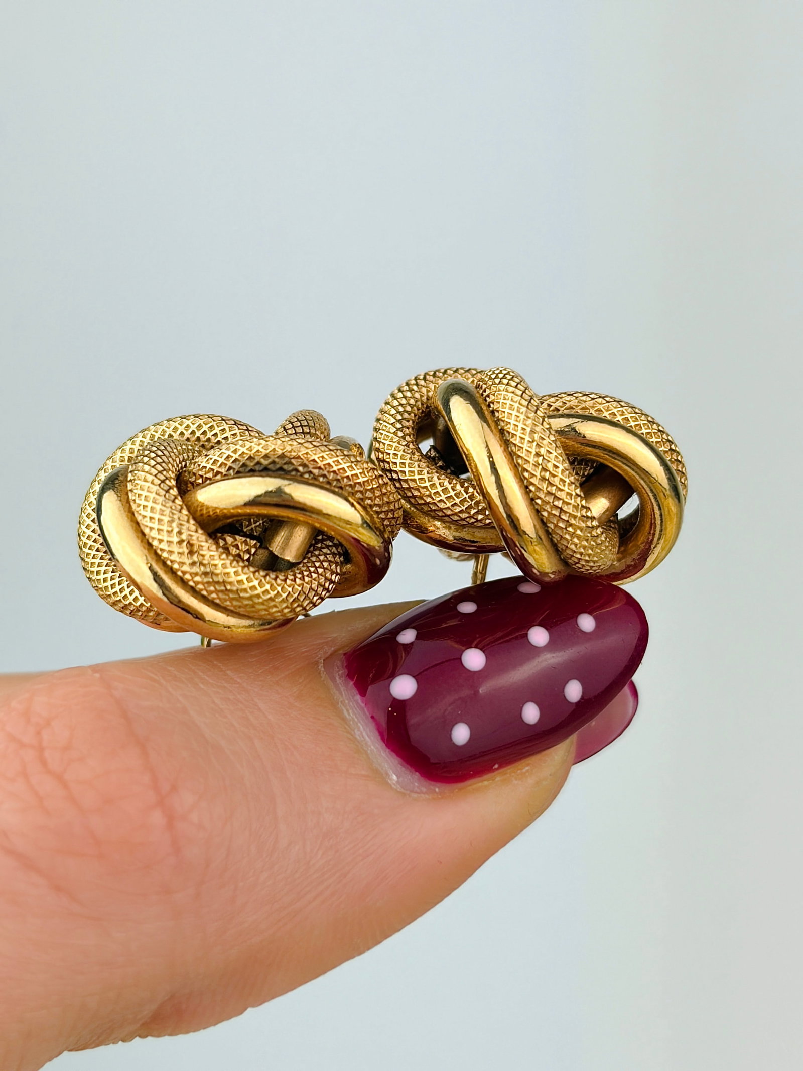 large vintage textured 9ct gold knot earrings - 2