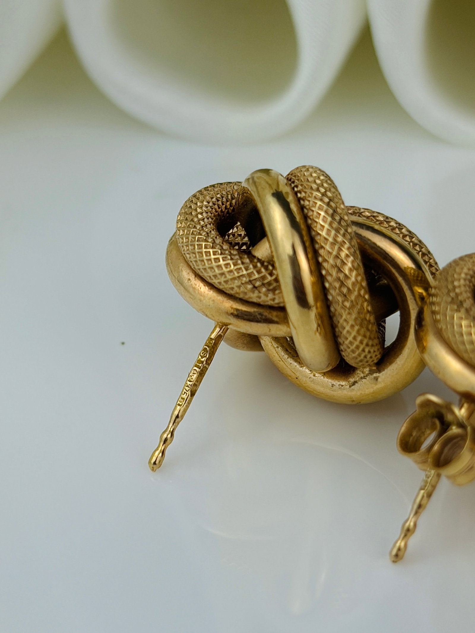 large vintage textured 9ct gold knot earrings - 4