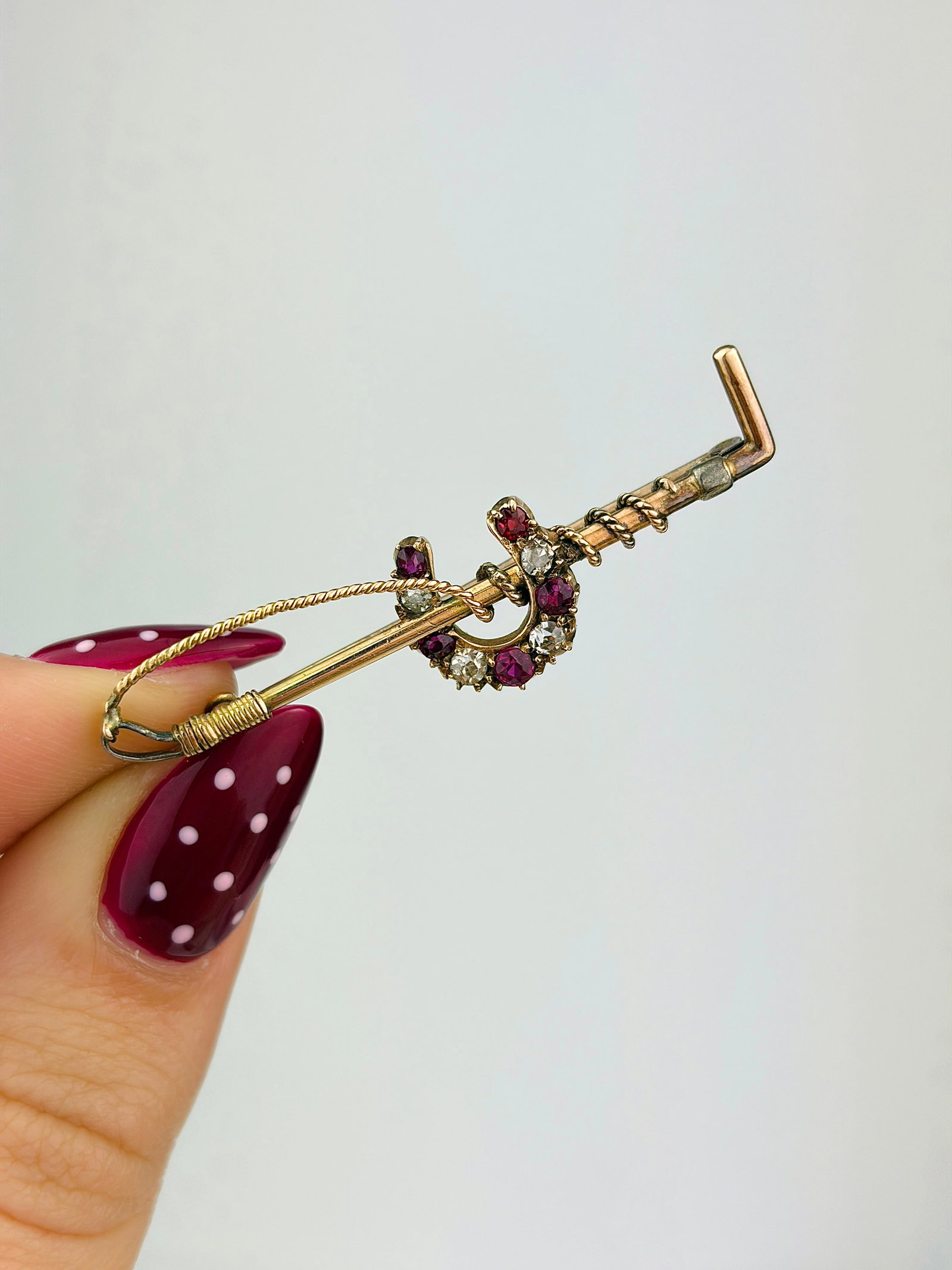 Antique Ruby and Diamond Gold Horseshoe Brooch: antique ruby and diamond gold horseshoe brooch Wonderful horseshoe brooch!