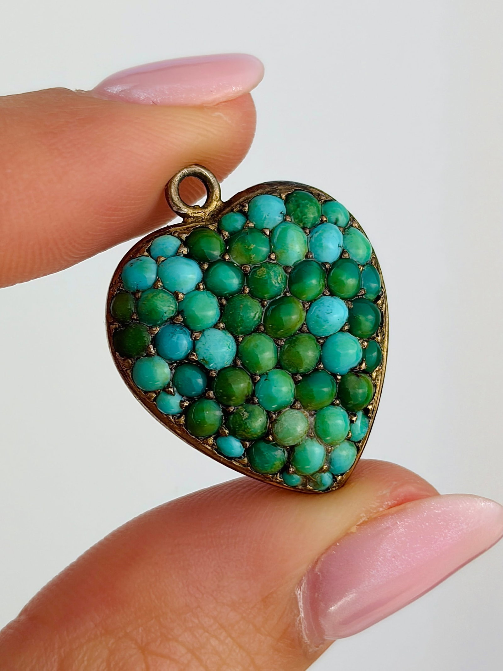 Large Locket Back Pave Turquoise Heart Pendant: Large locket back pave turquoise heart pendant