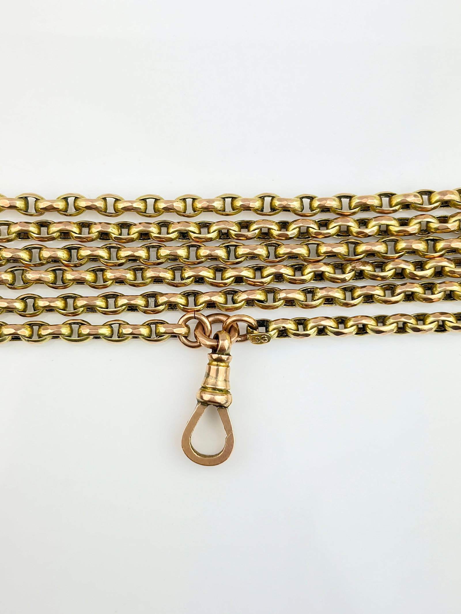 ANTIQUE 9CT GOLD LONGGUARD CHAIN NECKLACE WITH DOGCLIP - 4