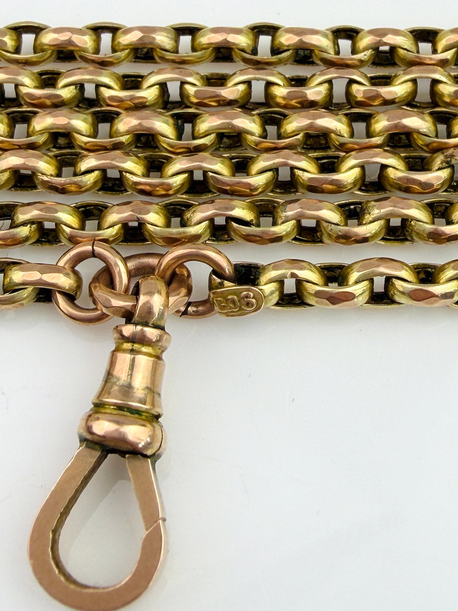 ANTIQUE 9CT GOLD LONGGUARD CHAIN NECKLACE WITH DOGCLIP - 5