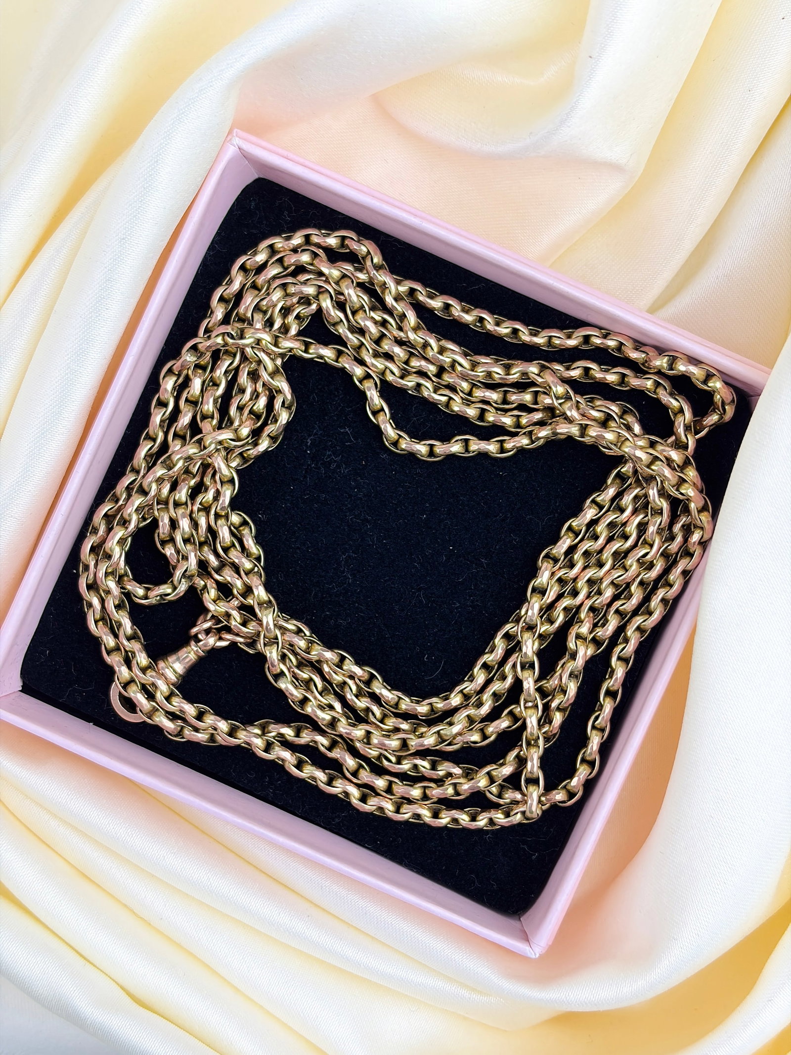 ANTIQUE 9CT GOLD LONGGUARD CHAIN NECKLACE WITH DOGCLIP - 6