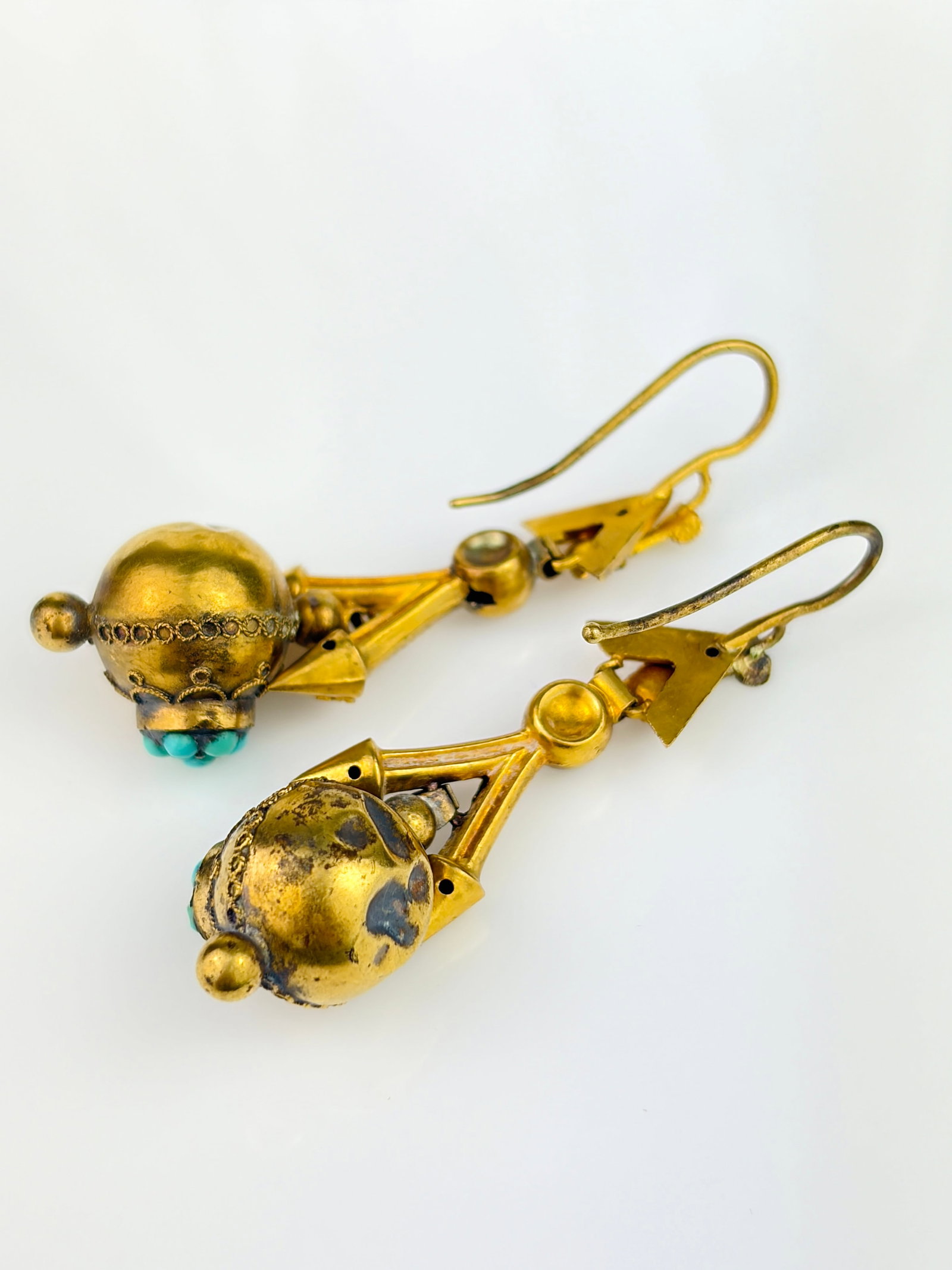 ANTIQUE VICTORIAN TURQUOISE ORB DROP EARRINGS IN GOLD - 4