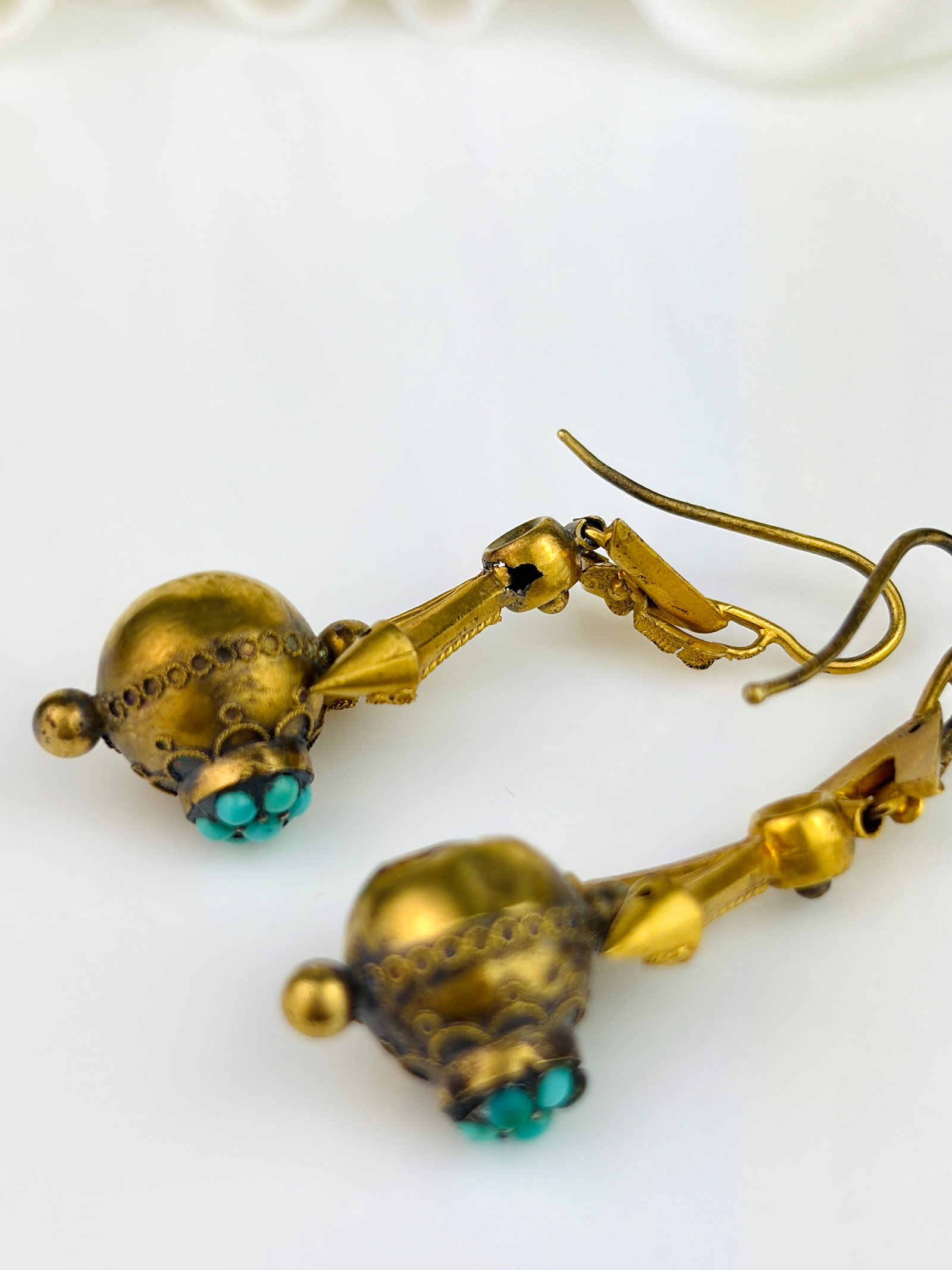 ANTIQUE VICTORIAN TURQUOISE ORB DROP EARRINGS IN GOLD - 5