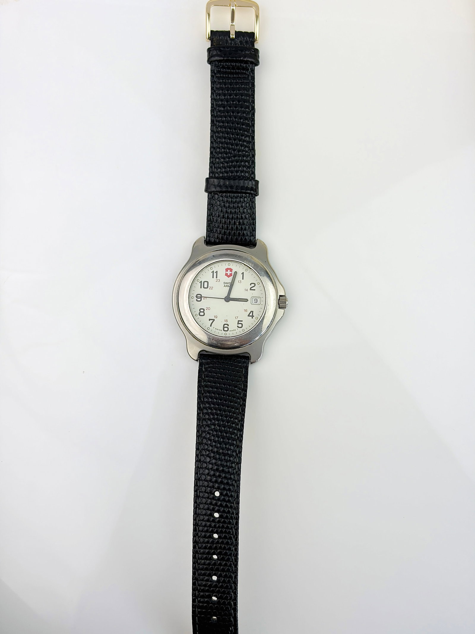 SWISS ARMY VICTORINOX ORIGINAL FIELD WATCH WHITE DIAL AND BLACK LEATHER STRAPS - 3