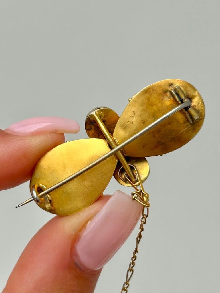 Antique Large Emerald and Gold Brooch with Safety Chain - 5