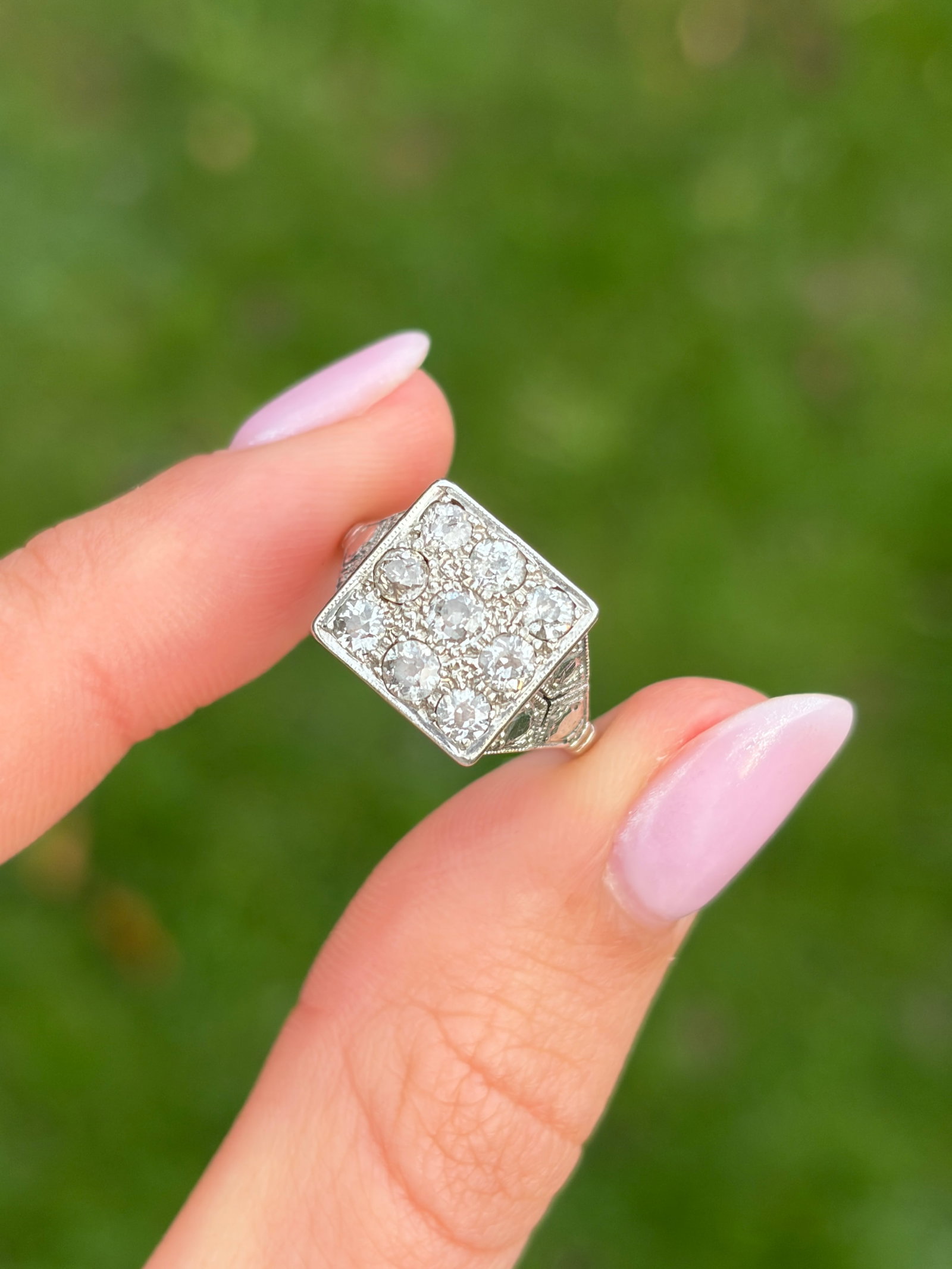 Art Deco Diamond and Platinum Panel Ring - 10
